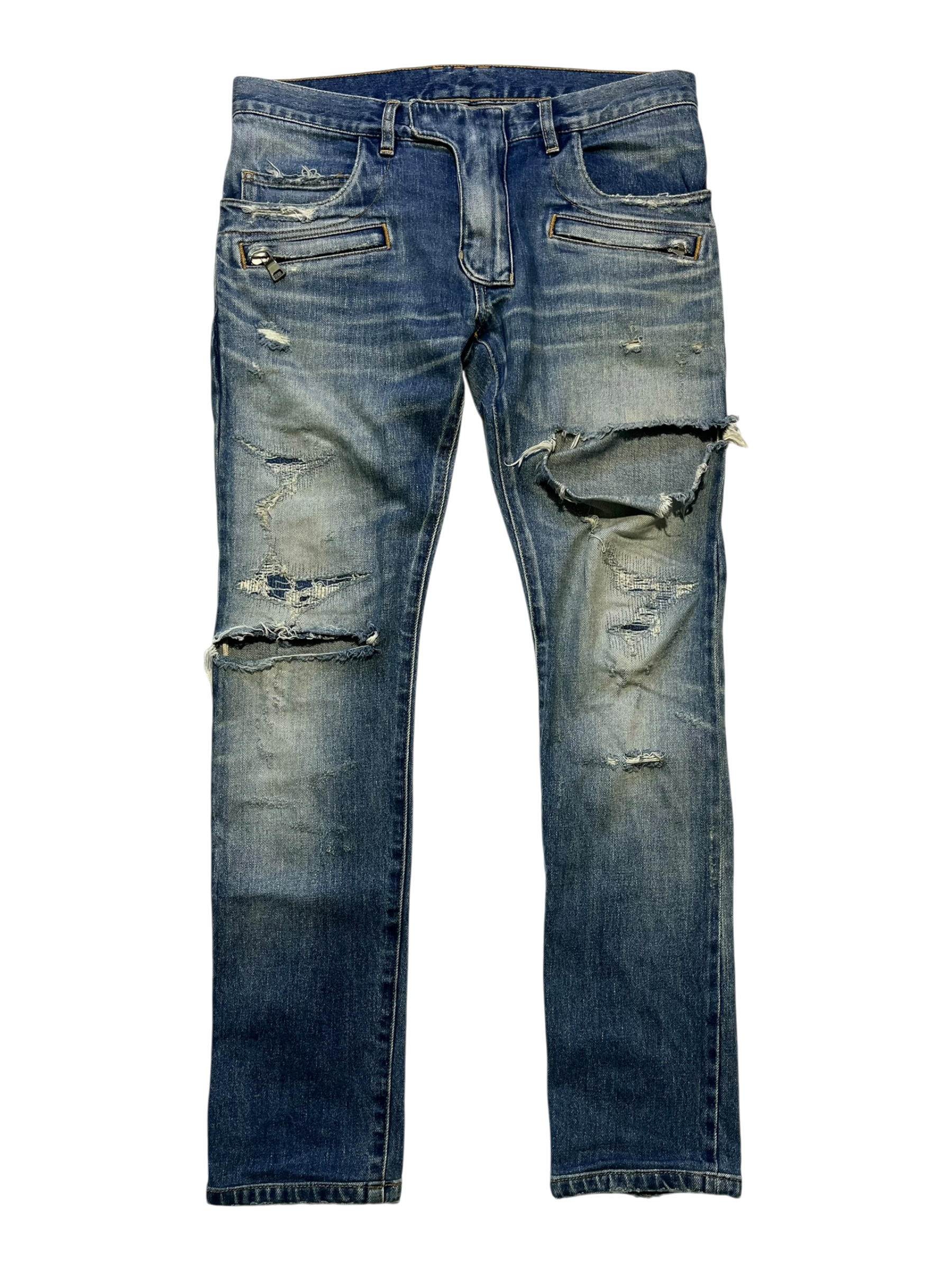 BALMAIN DESTROYED CRASH BIKER DENIM BY OLIVIER ROUSTEING