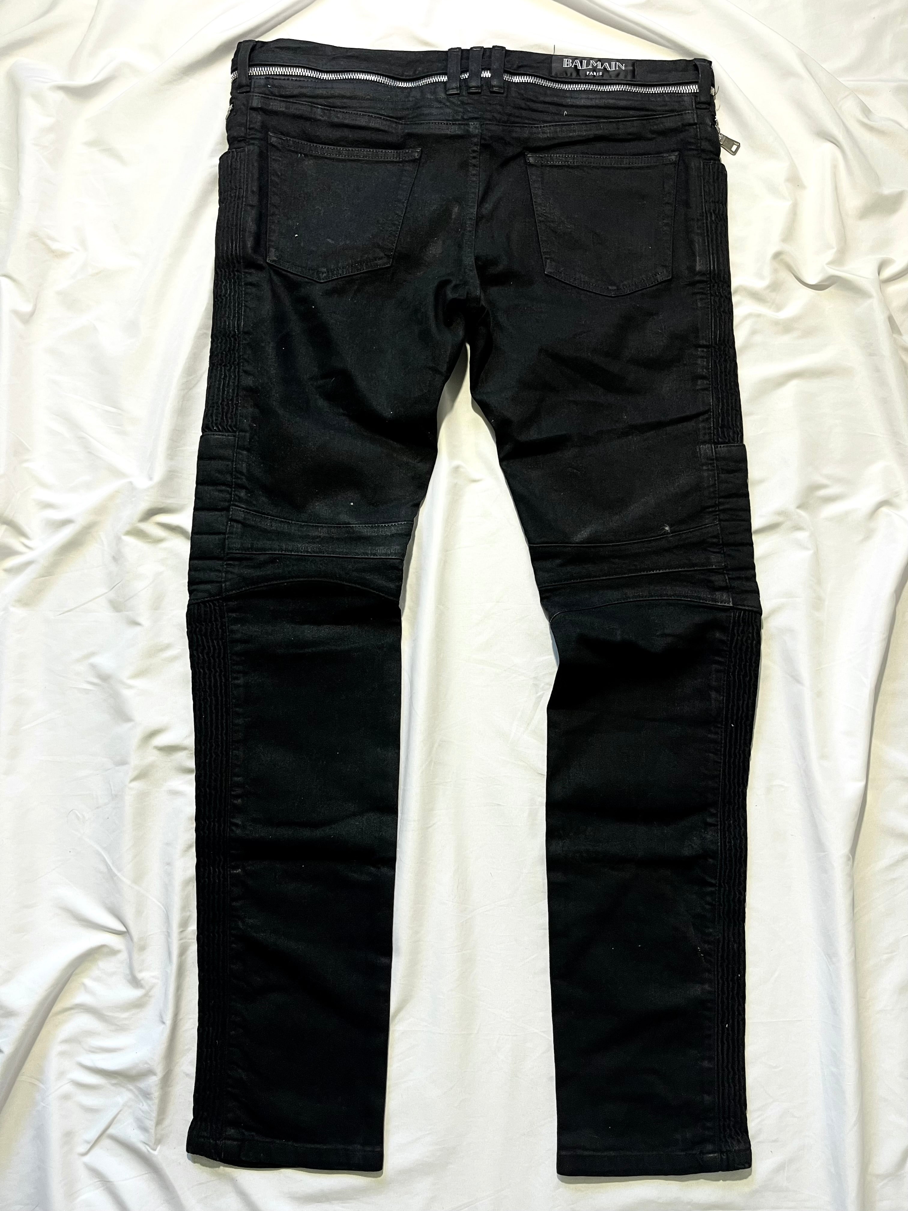 BALMAIN FW14 MULTI ZIPPER WAXED BIKER DENIM BY OLIVIER ROUSTEING