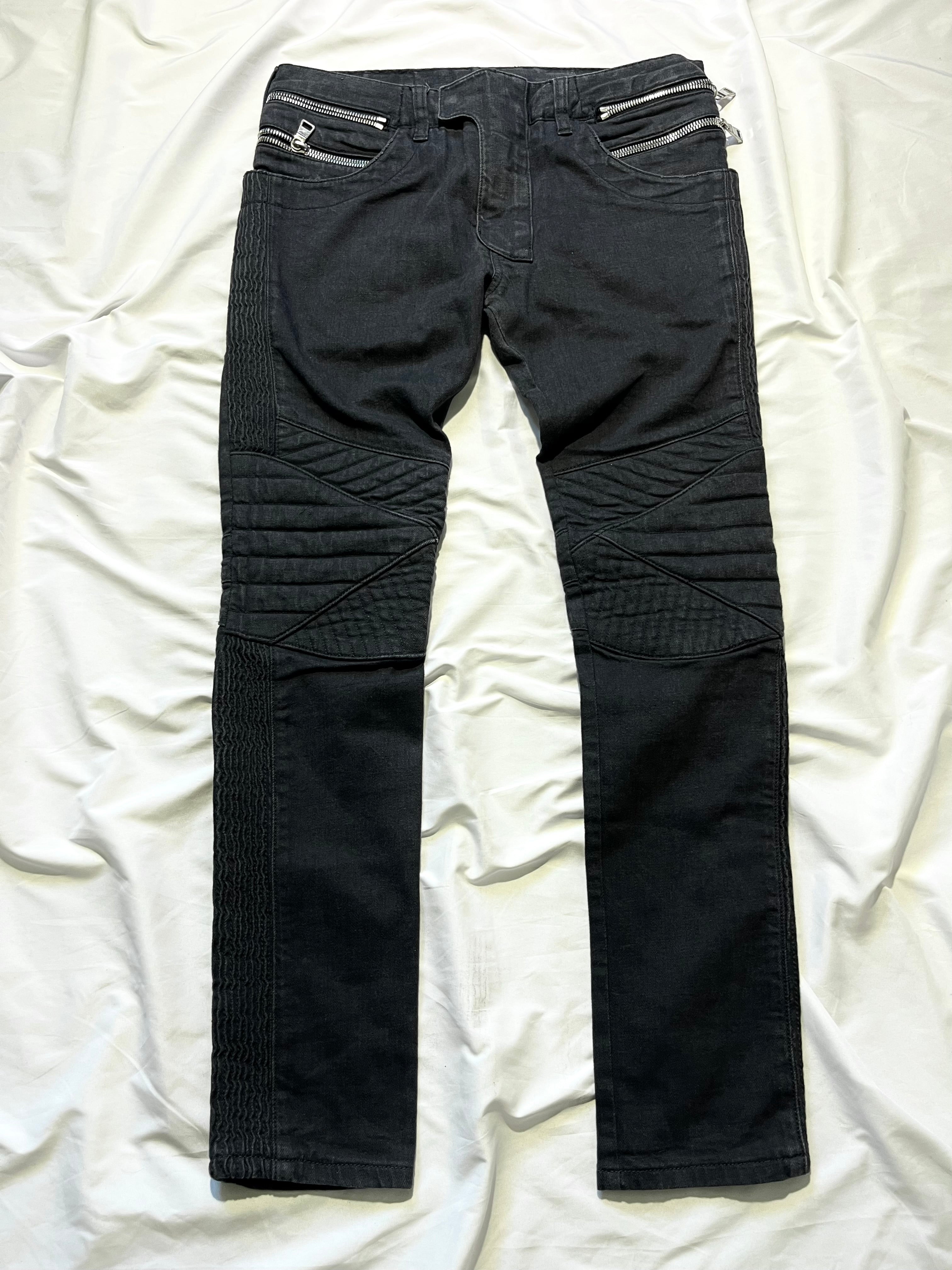 BALMAIN FW14 MULTI ZIPPER GREY BIKER DENIM BY OLIVIER ROUSTEING