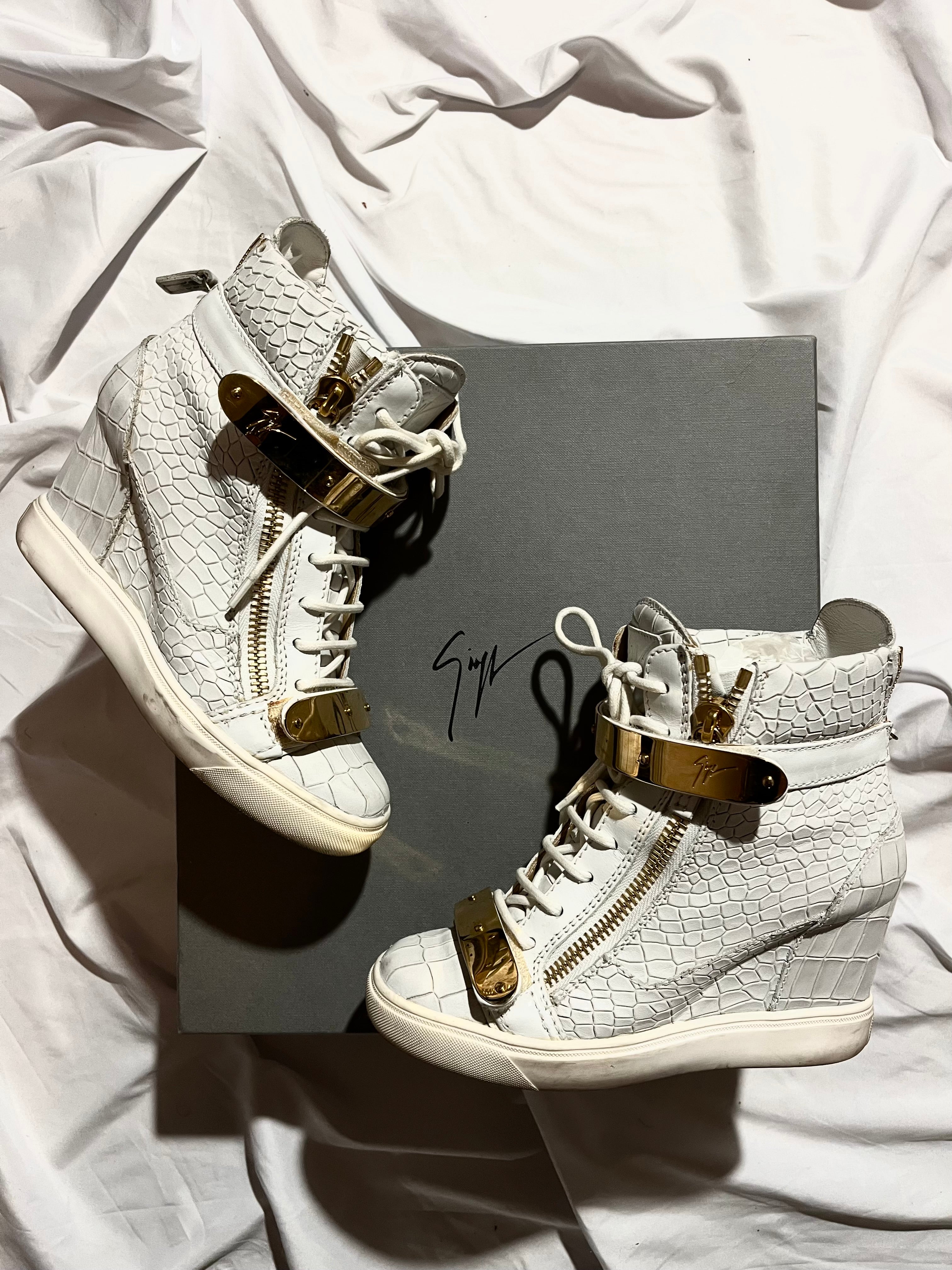 GIUSEPPE ZANOTTI 'COBY' CROCODILE WEDGE SNEAKERS IN 36
