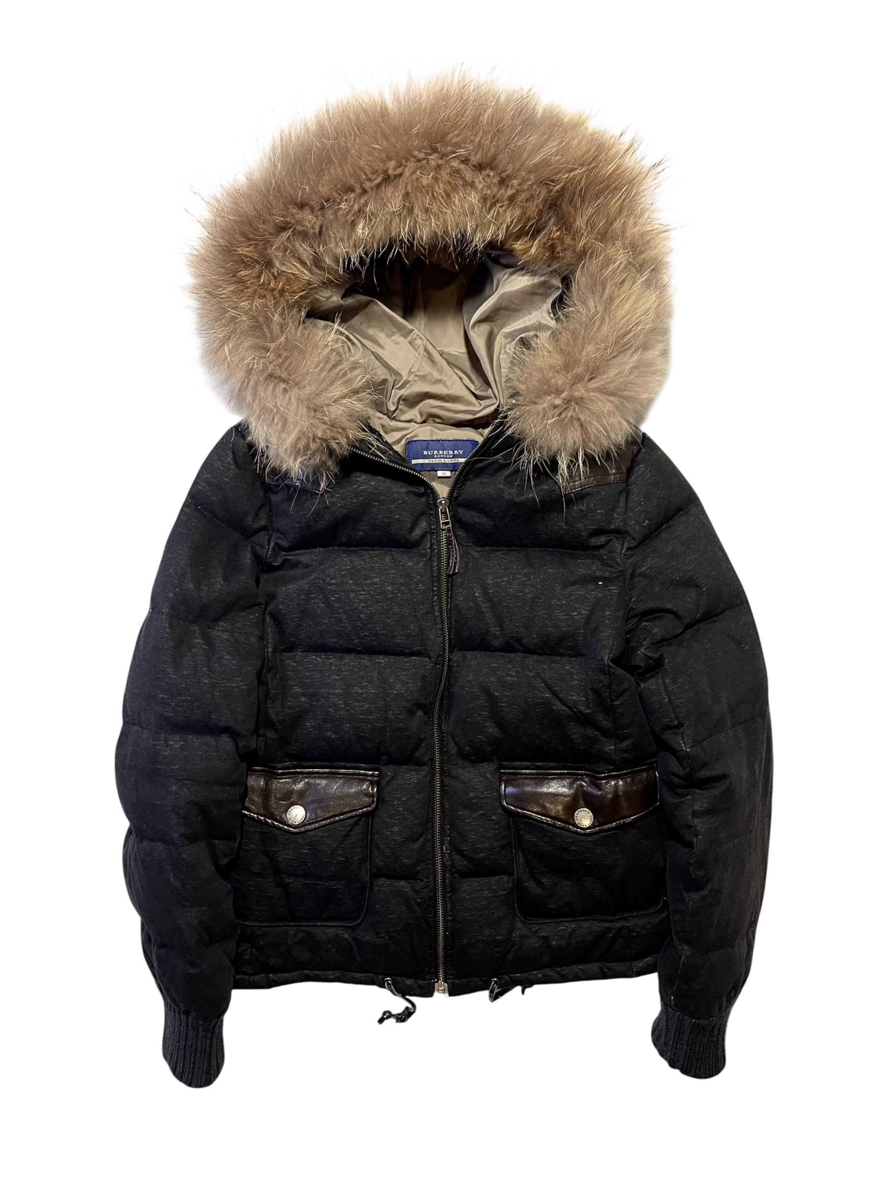 BURBERRY BLUE LABEL 2009 REAL FUR LEATHER DETAILS PUFFER DOWN JACKET