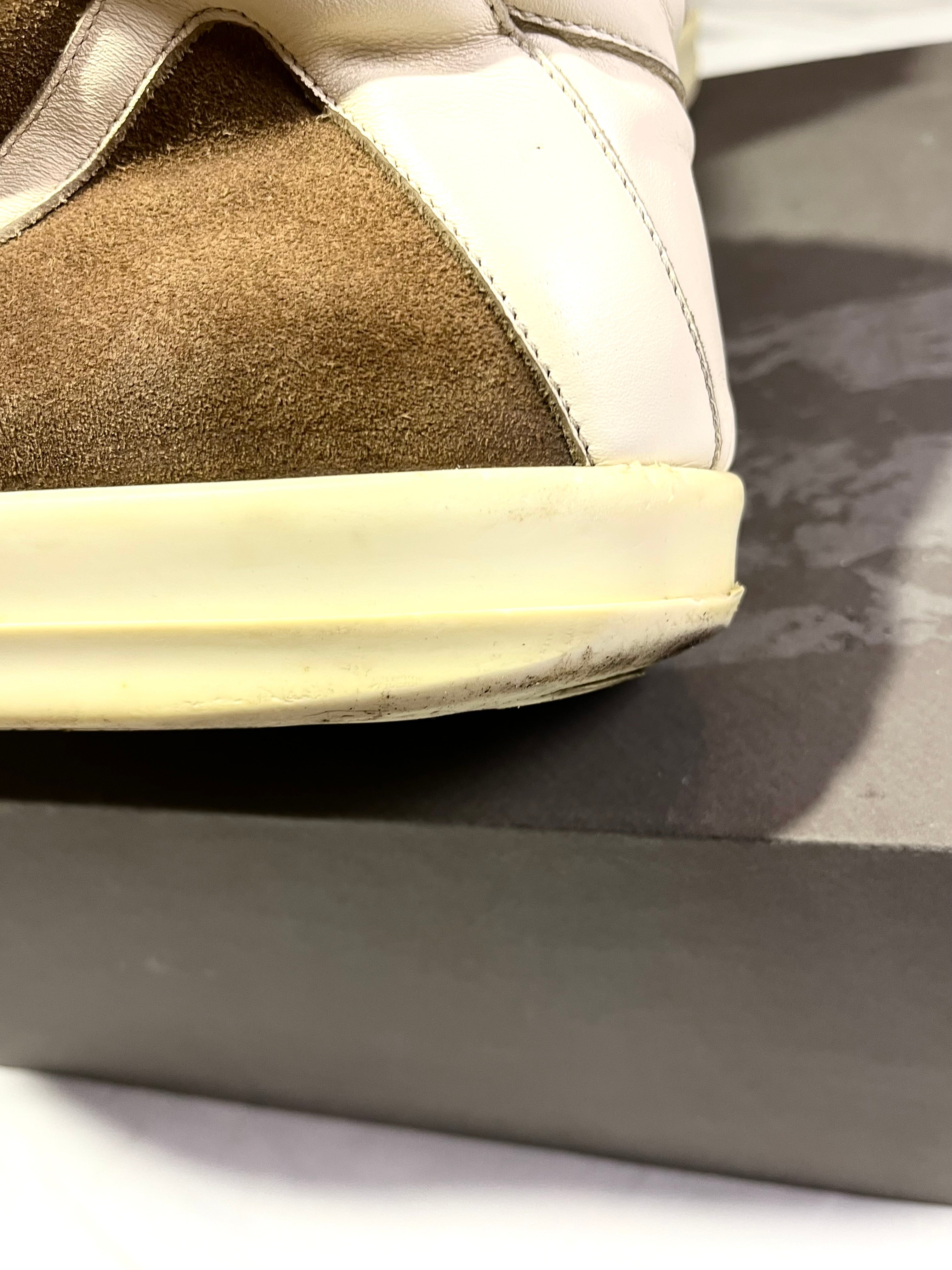 RICK OWENS BROWN/MILK SUEDE LEATHER GEOBASKETS
