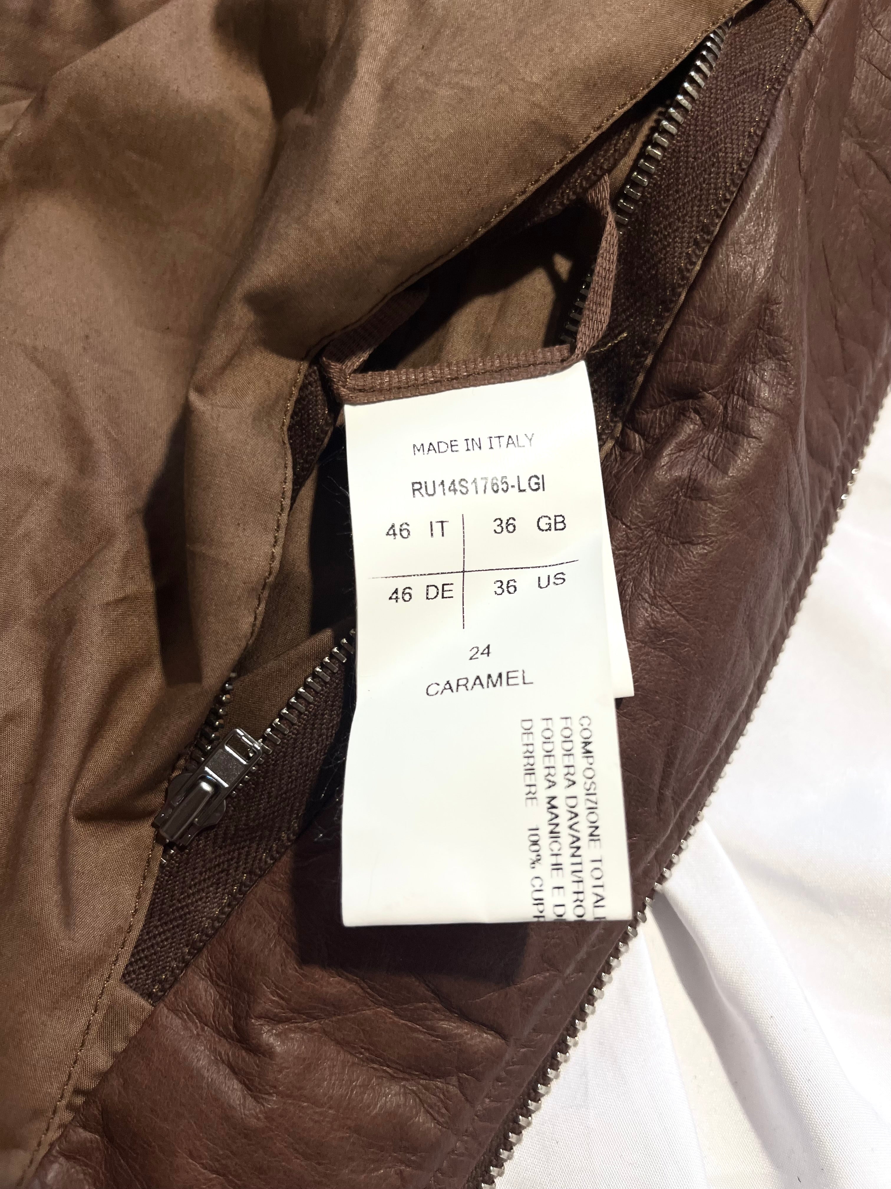 RICK OWENS FW14 "MOODY" HOODED LAMBSKIN JACKET IN CARAMEL SIZE 46IT
