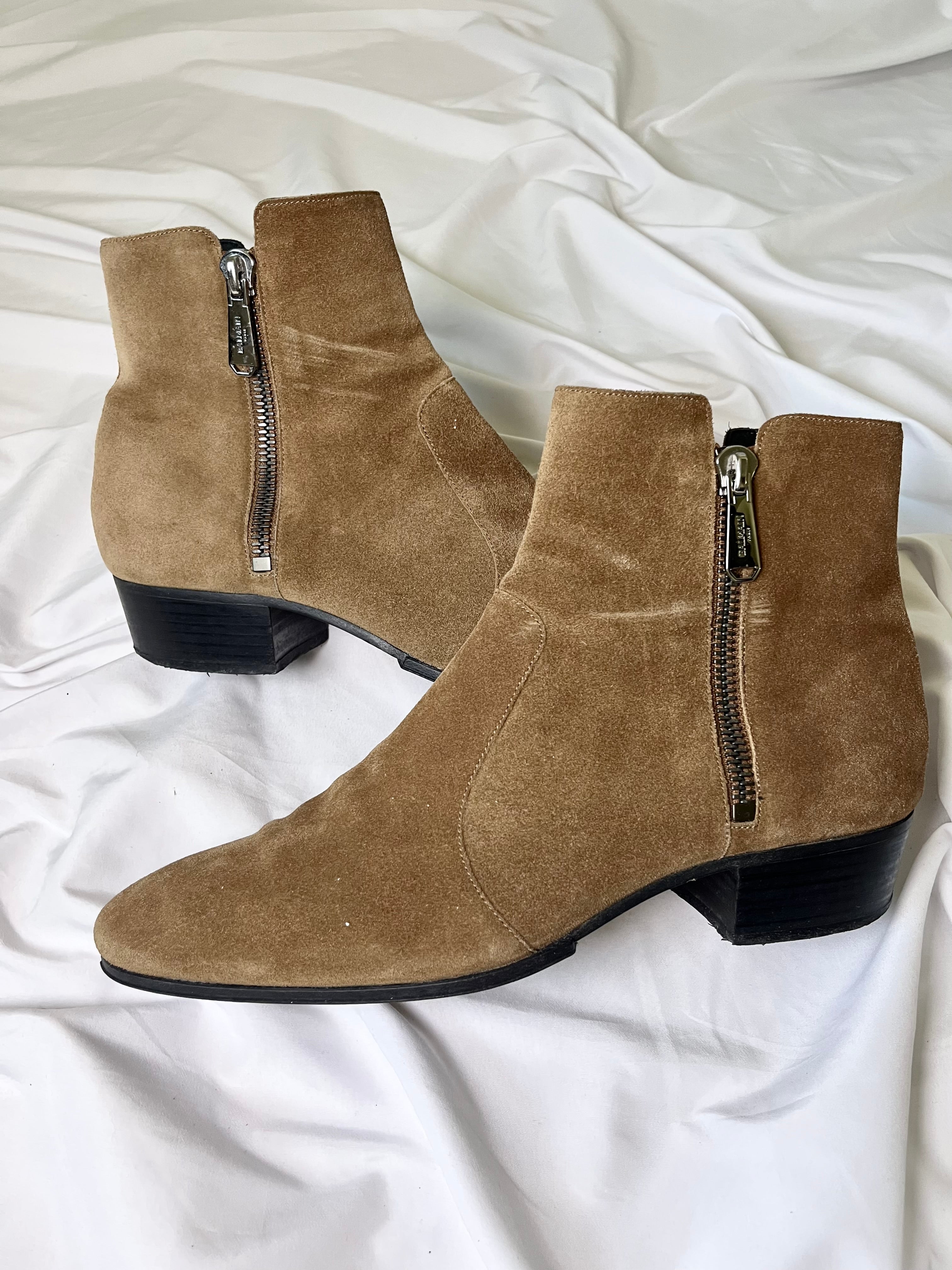 BALMAIN ANTHOS DOUBLE ZIP CHELSEA KHAKI SUEDE BOOTS BY OLIVIER ROUSTEING