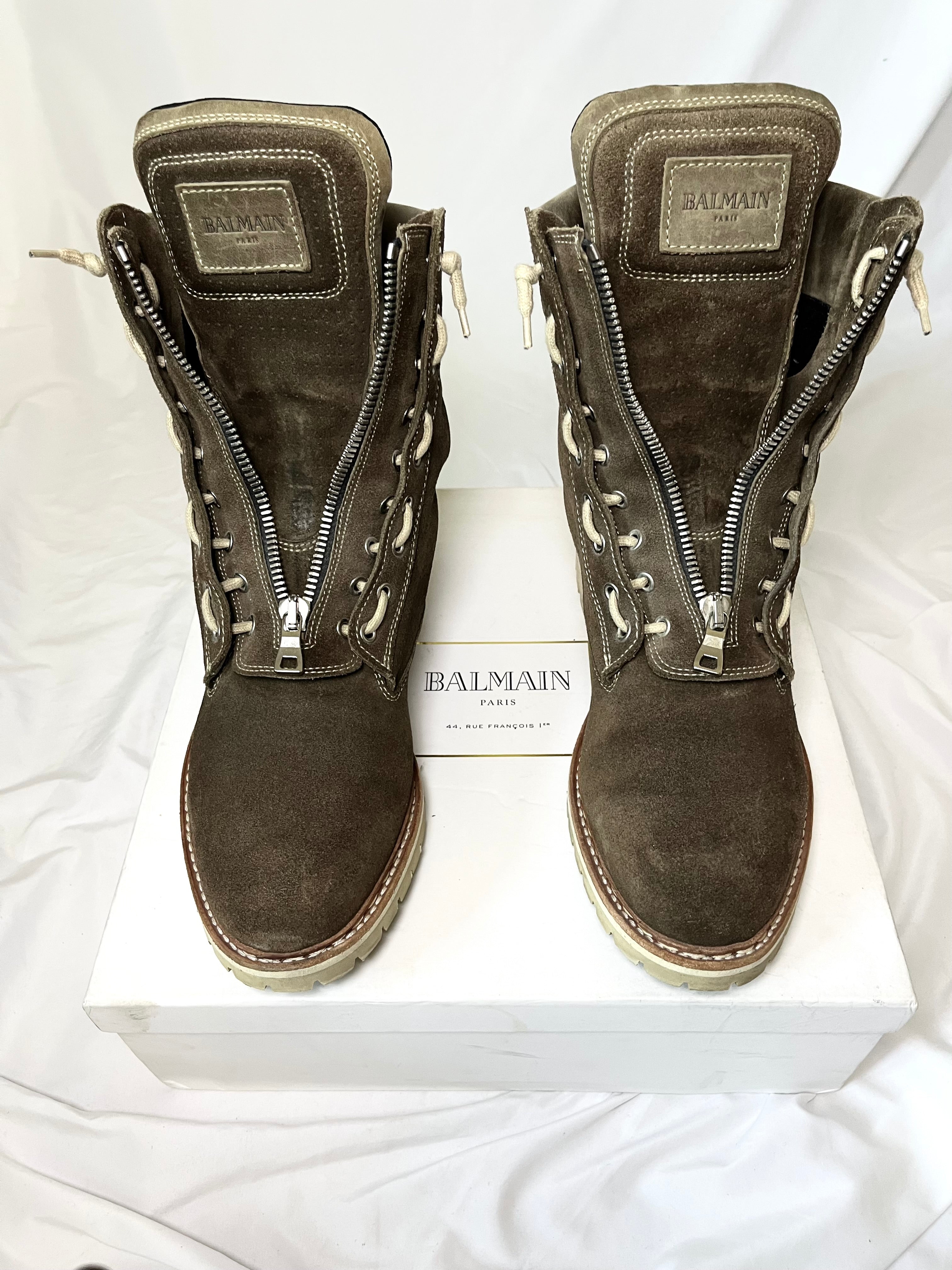 BALMAIN BROWN SUEDE ZIP RANGER BOOTS IN 45