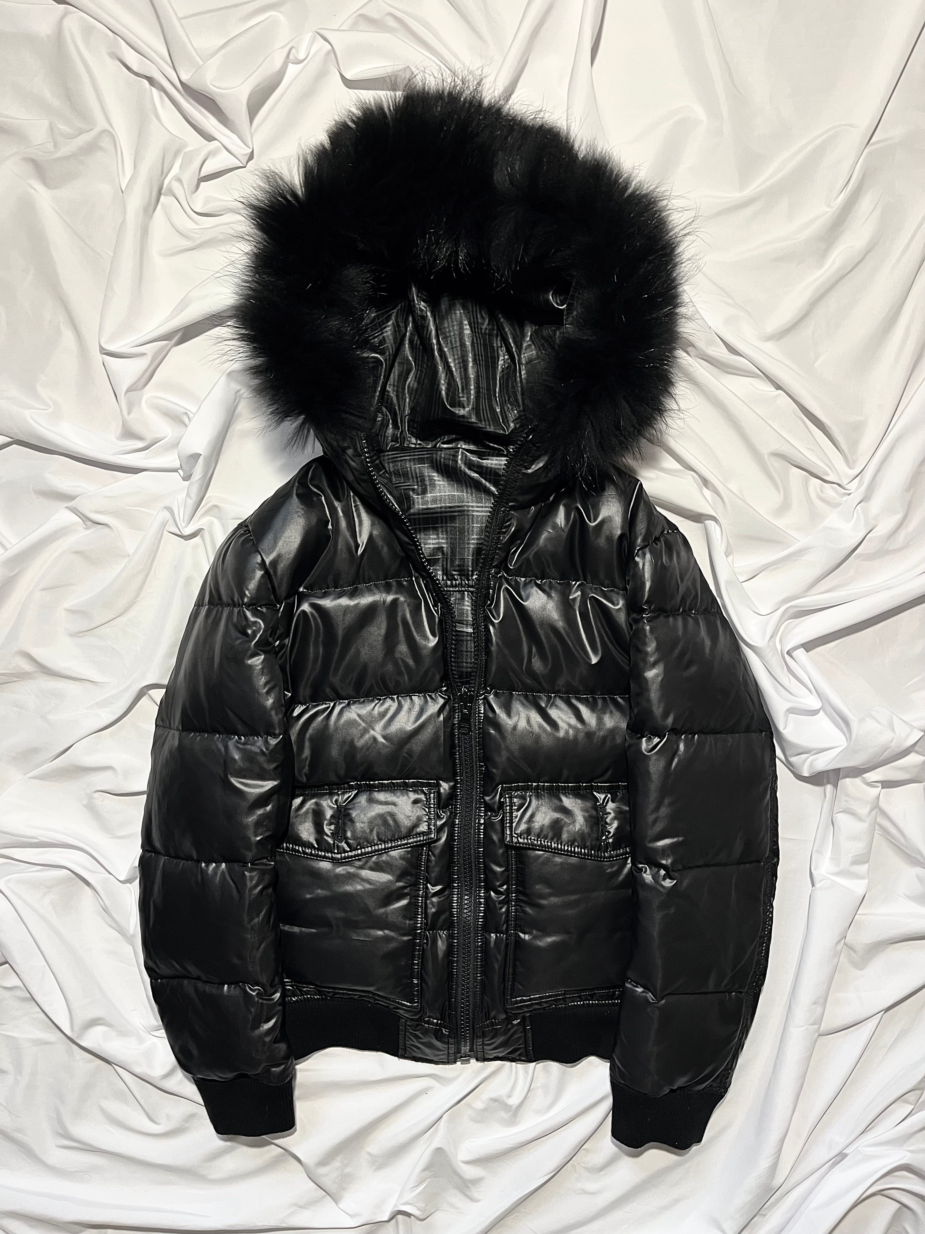 BURBERRY BLACK LABEL 2009 REAL FUR NOVA CHECK REVERSIBLE PUFFER DOWN JACKET