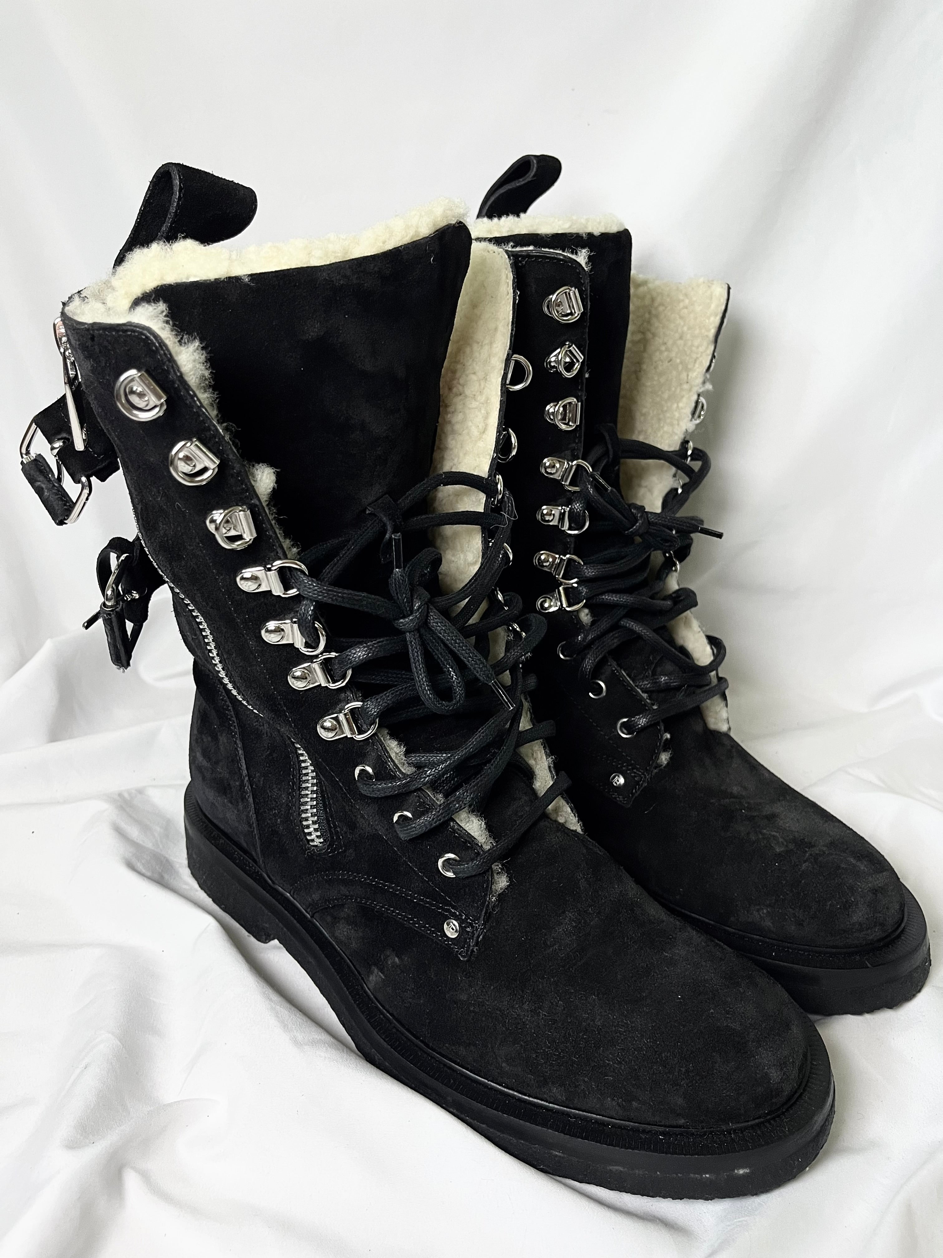 BALMAIN BLACK SUEDE SHEARLING LINED RANGER BOOTS IN 43
