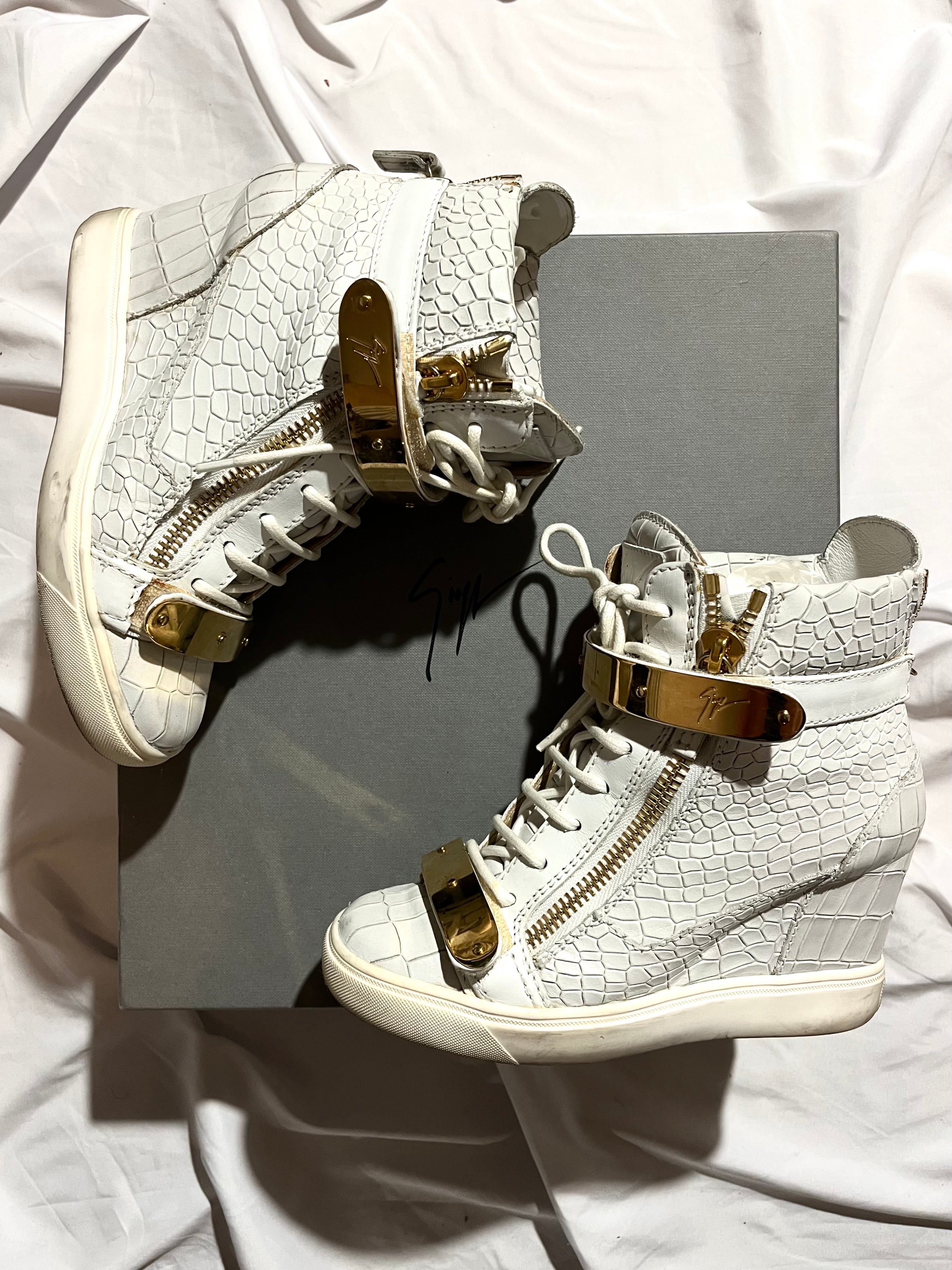 GIUSEPPE ZANOTTI 'COBY' CROCODILE WEDGE SNEAKERS IN 36