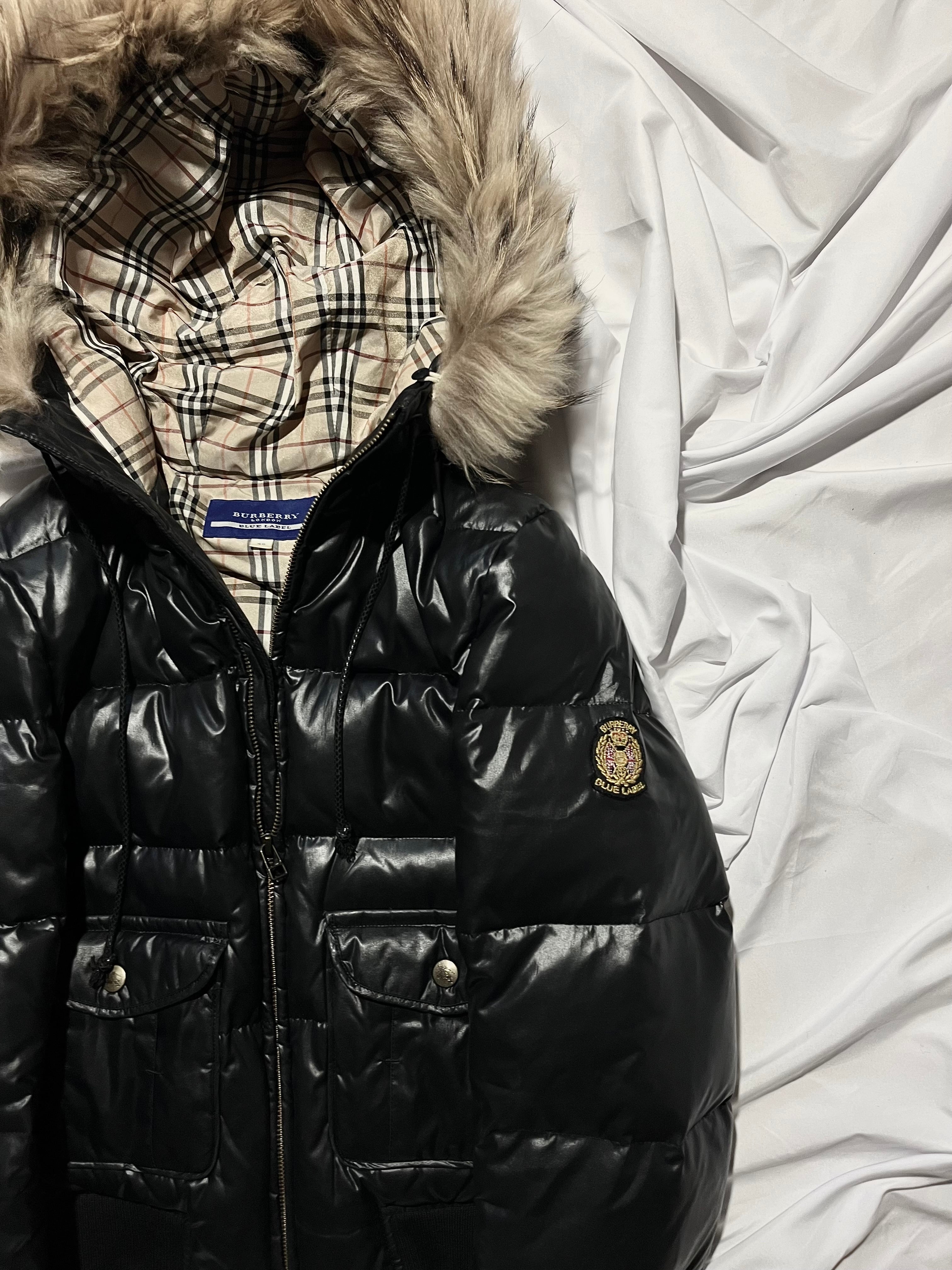 BURBERRY BLUE LABEL 2009 REAL FUR NOVA CHECK PUFFER DOWN JACKET