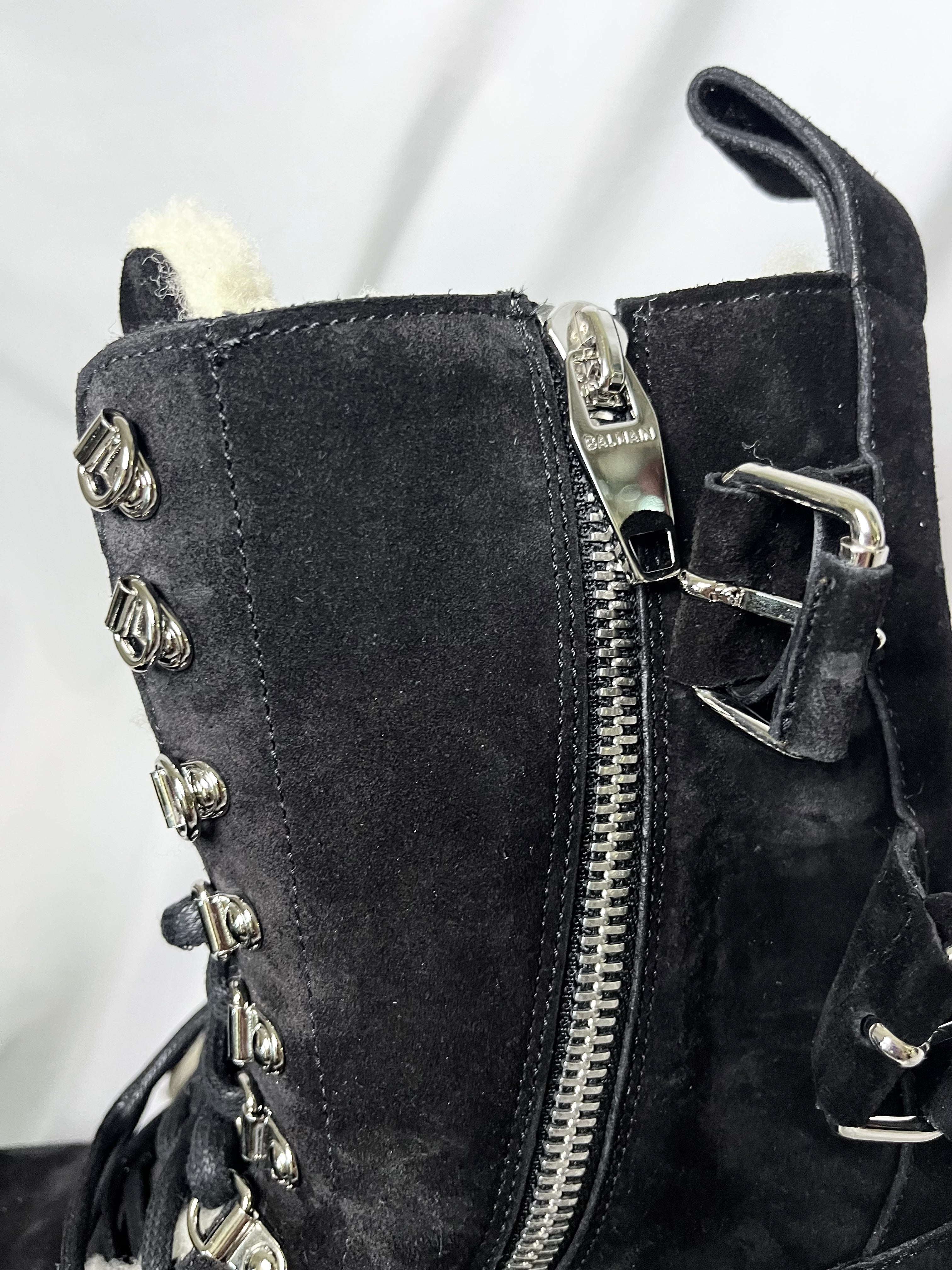 BALMAIN BLACK SUEDE SHEARLING LINED RANGER BOOTS IN 43