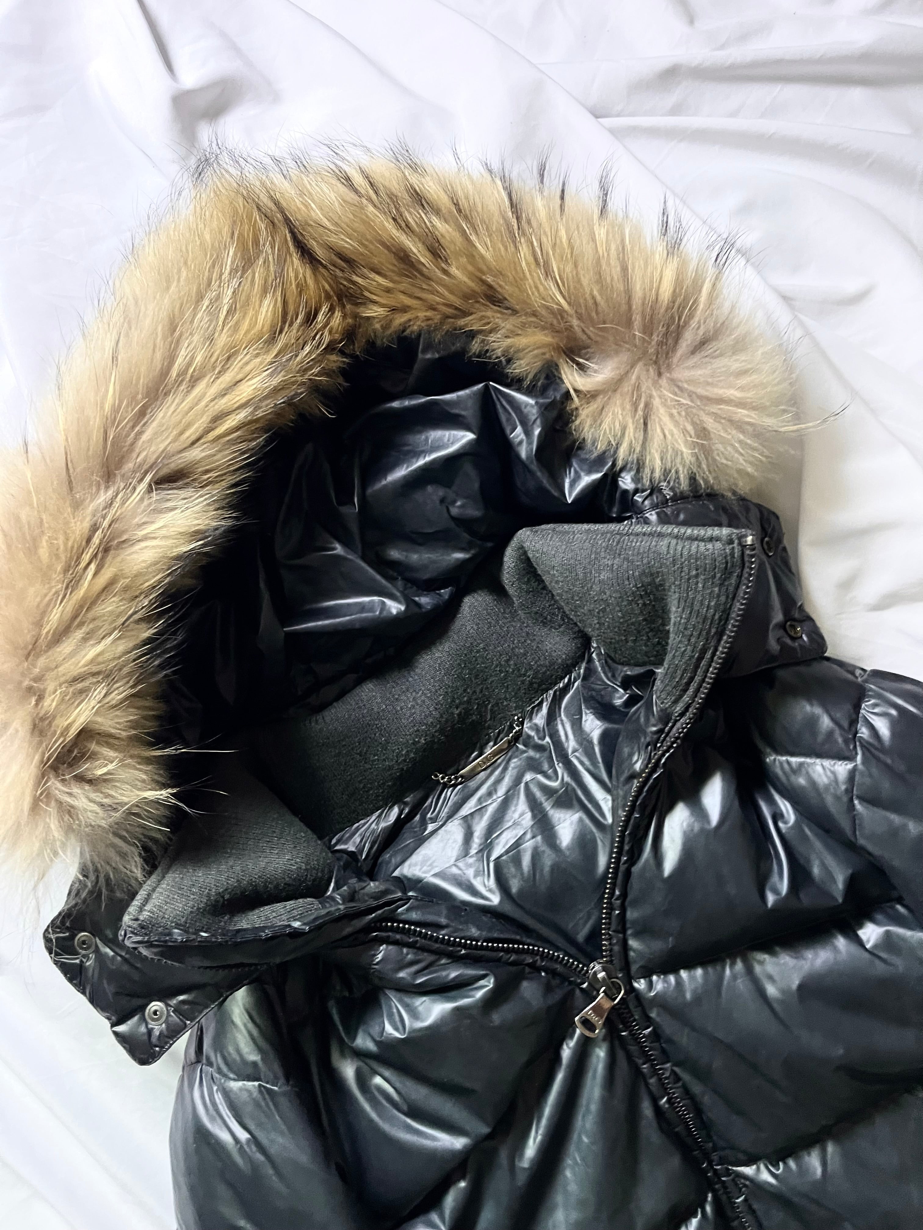 DOLCE & GABBANA PETROL REAL FUR PUFFER DOWN JACKET