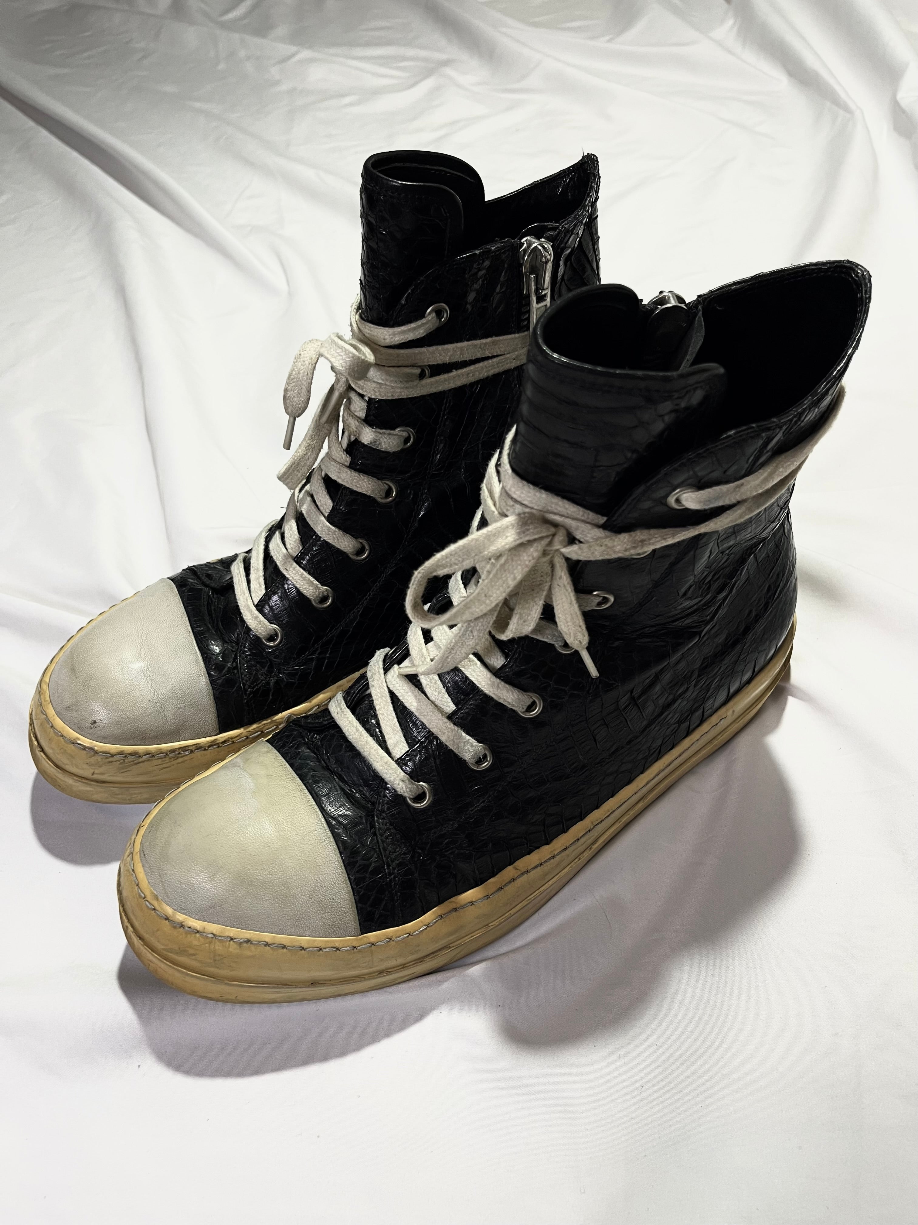 RICK OWENS 2012 PYTHON SKIN RAMONES IN BLACK/MILK