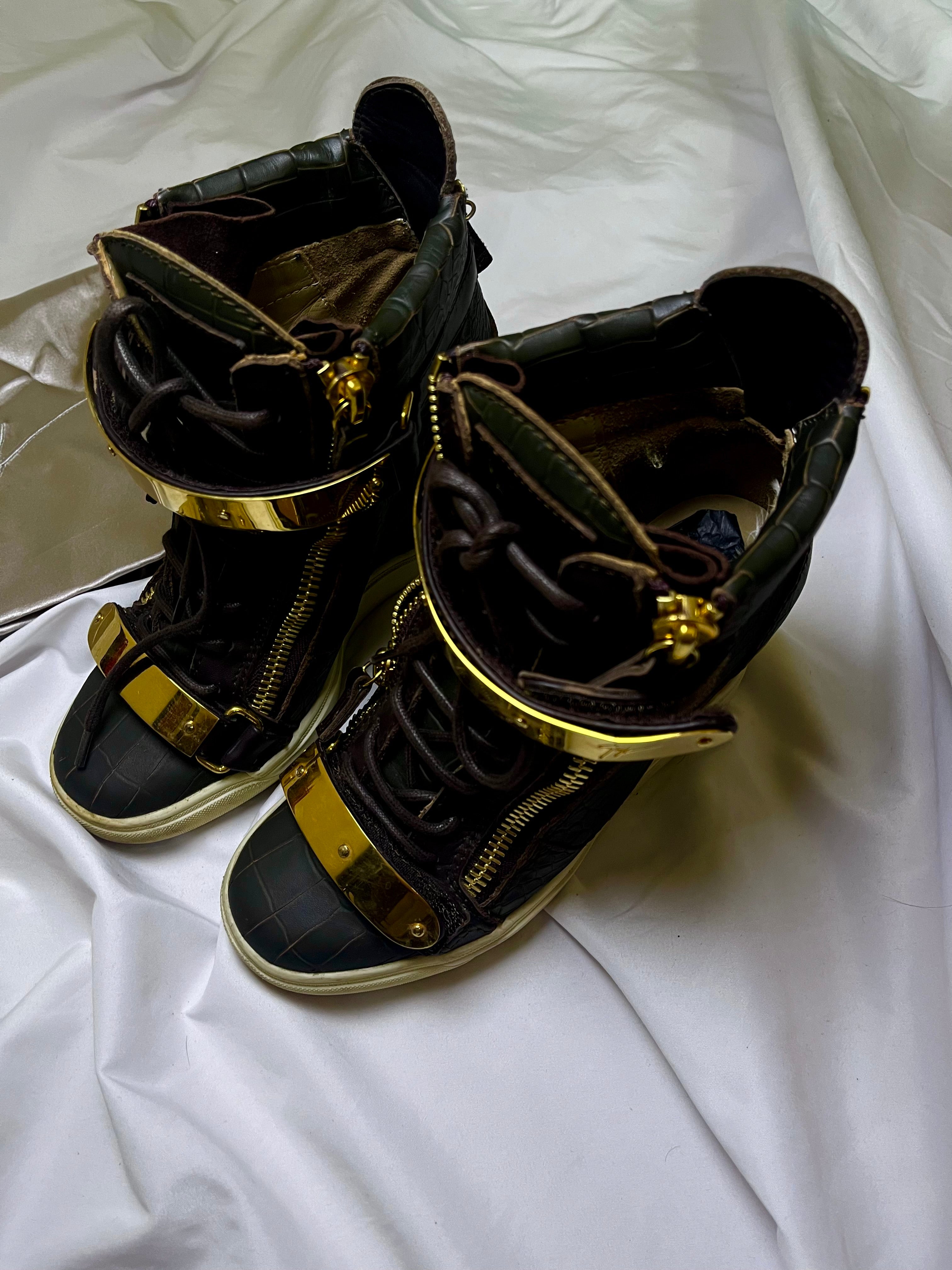 GIUSEPPE ZANOTTI “COBY” WEDGE SNEAKERS SNAKESKIN GREEN/GOLD