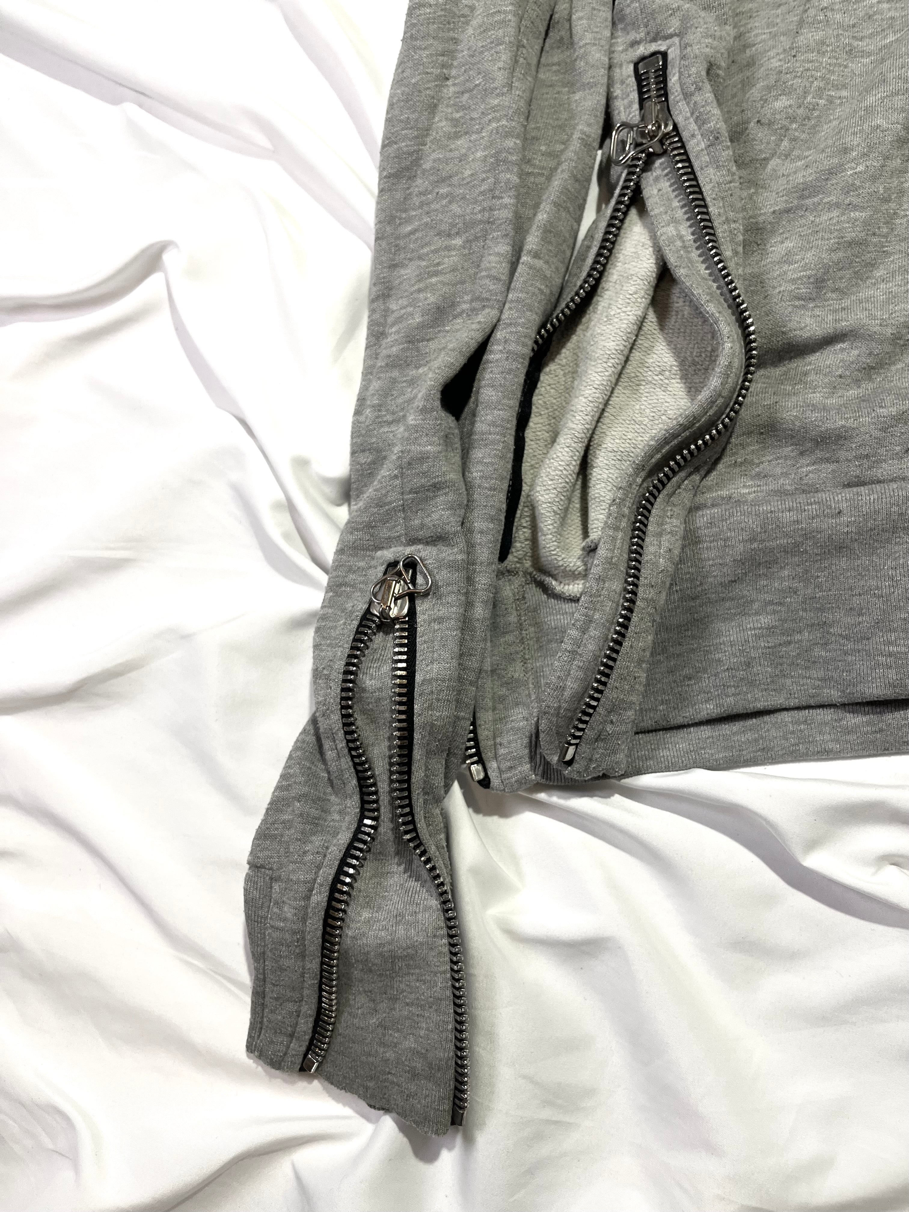 BALMAIN SS11 GRAY SHOTGUN DISTRESSED 5-ZIP HOODIE BY CRISTOPHE DECARNIN SIZE M
