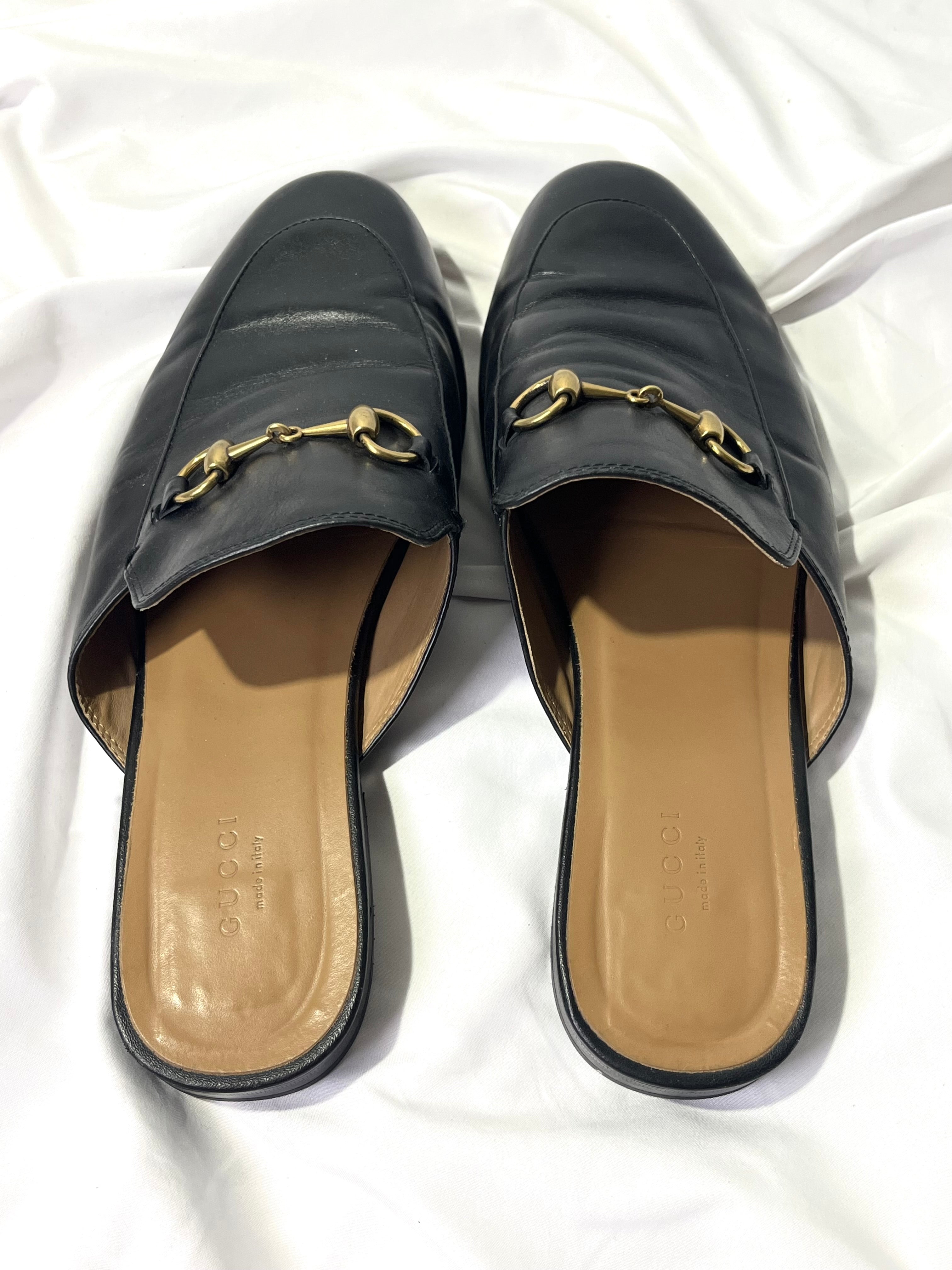 GUCCI PRINCETOWN HORSEBIT LEATHER SLIPPERS IN 45