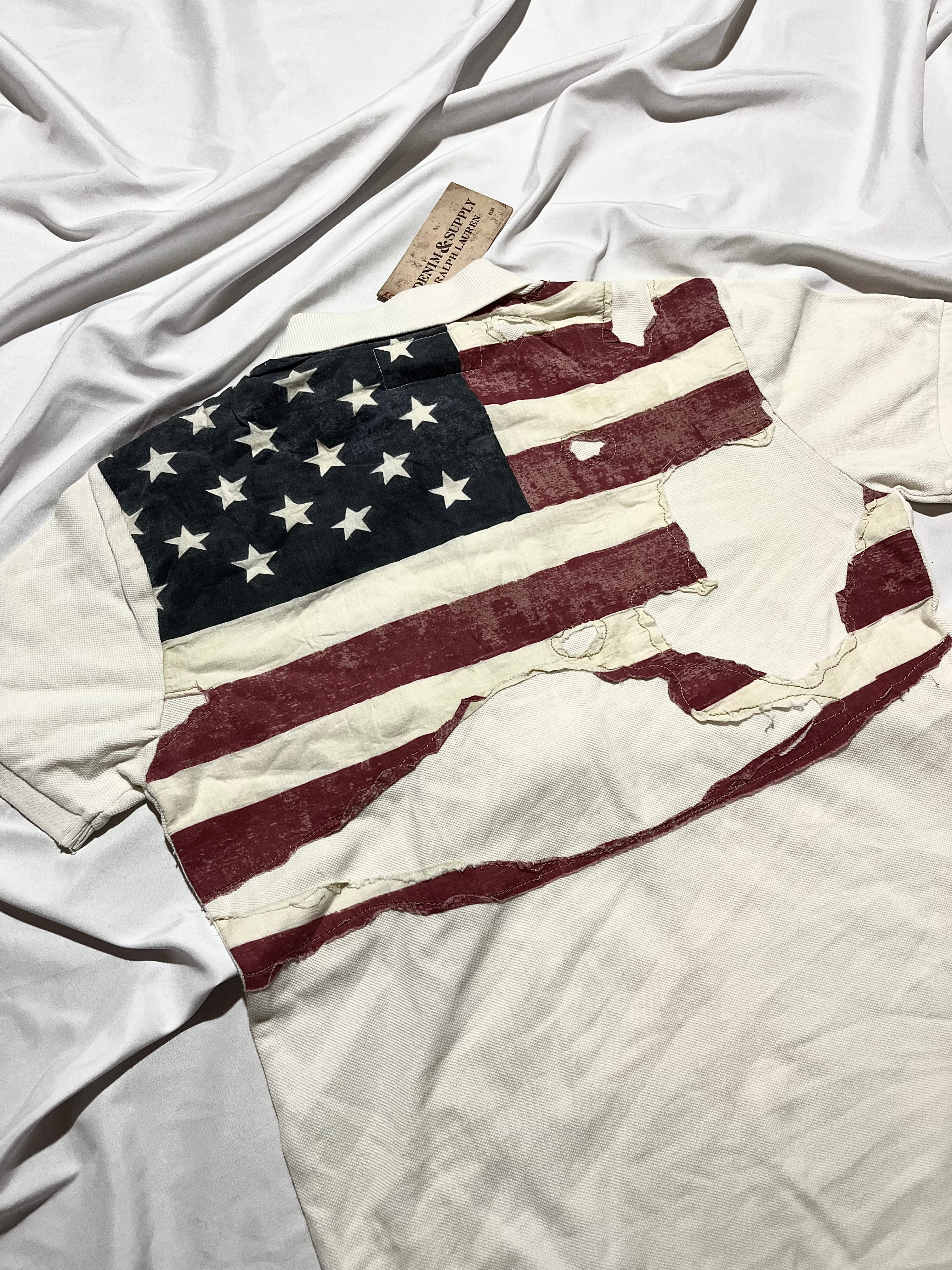RALPH LAUREN DENIM & SUPPLY DESTROYED US FLAG POLO IN XS DEADSTOCK WITH TAGS