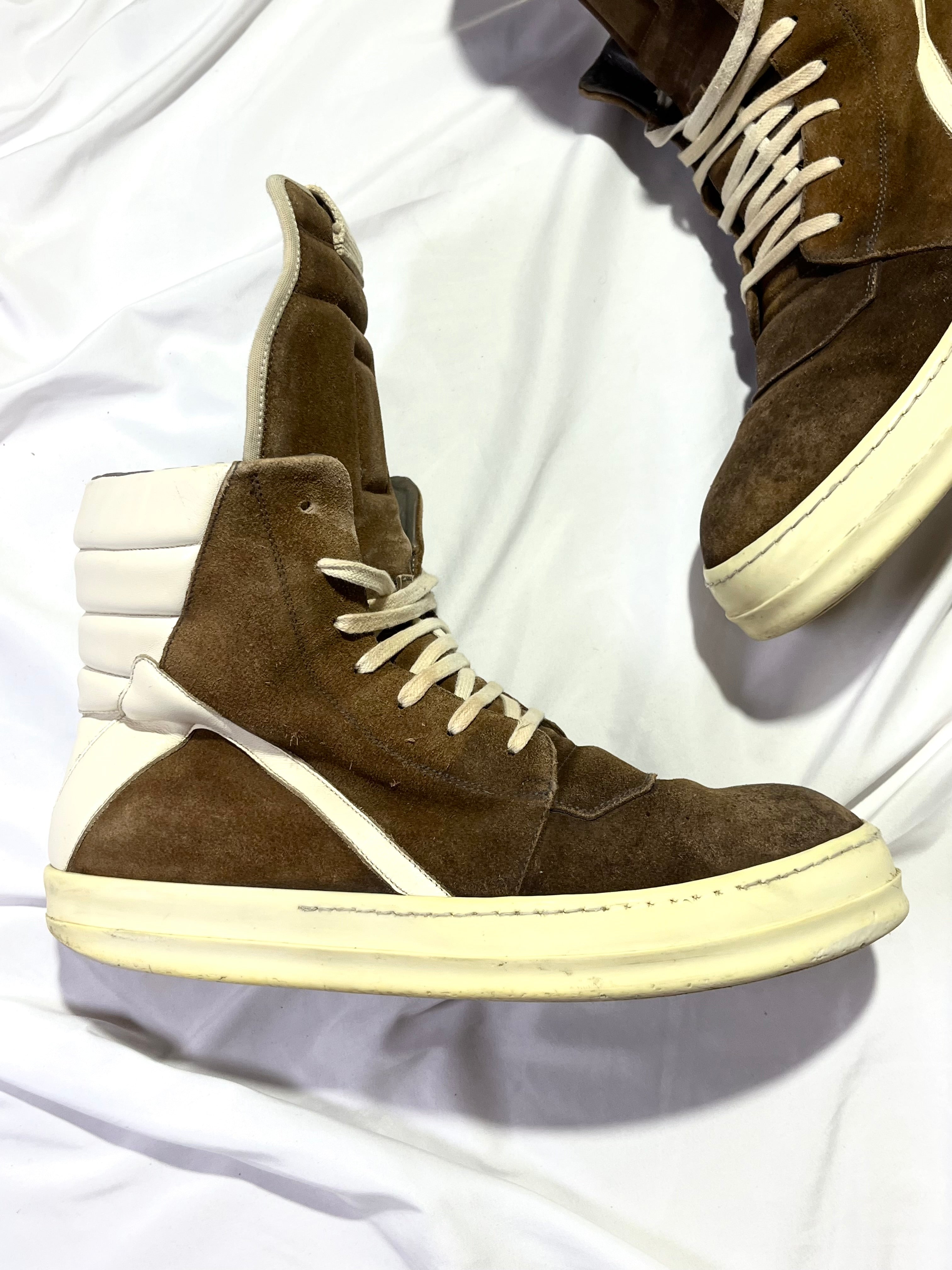 RICK OWENS BROWN/MILK SUEDE LEATHER GEOBASKETS