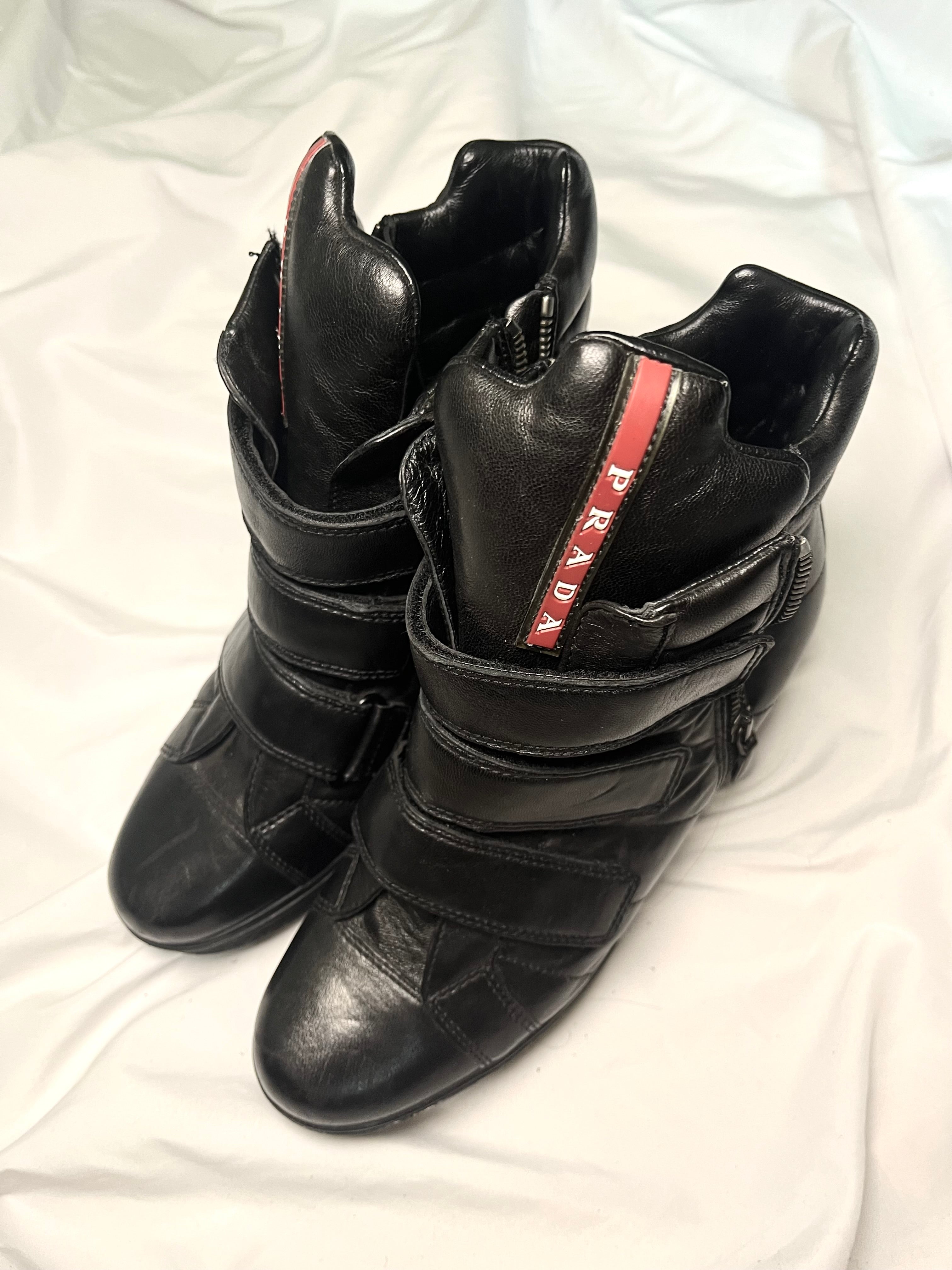 PRADA WEDGE SNEAKERS LEATHER