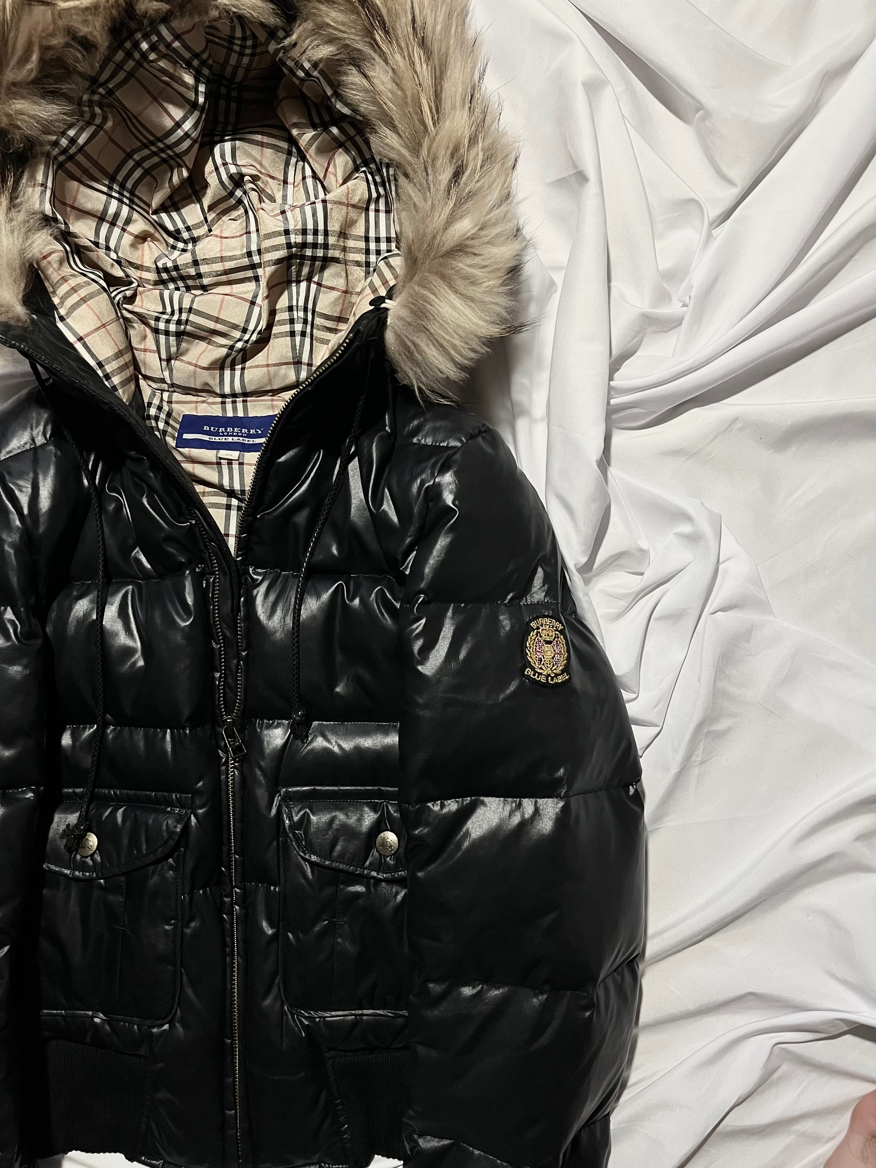 BURBERRY BLUE LABEL 2009 REAL FUR NOVA CHECK PUFFER DOWN JACKET