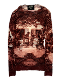 JEAN PAUL GAULTIER 'ETE 1998' FALL VILLAGE PAINTING DARK RED VINTAGE MESH TOP