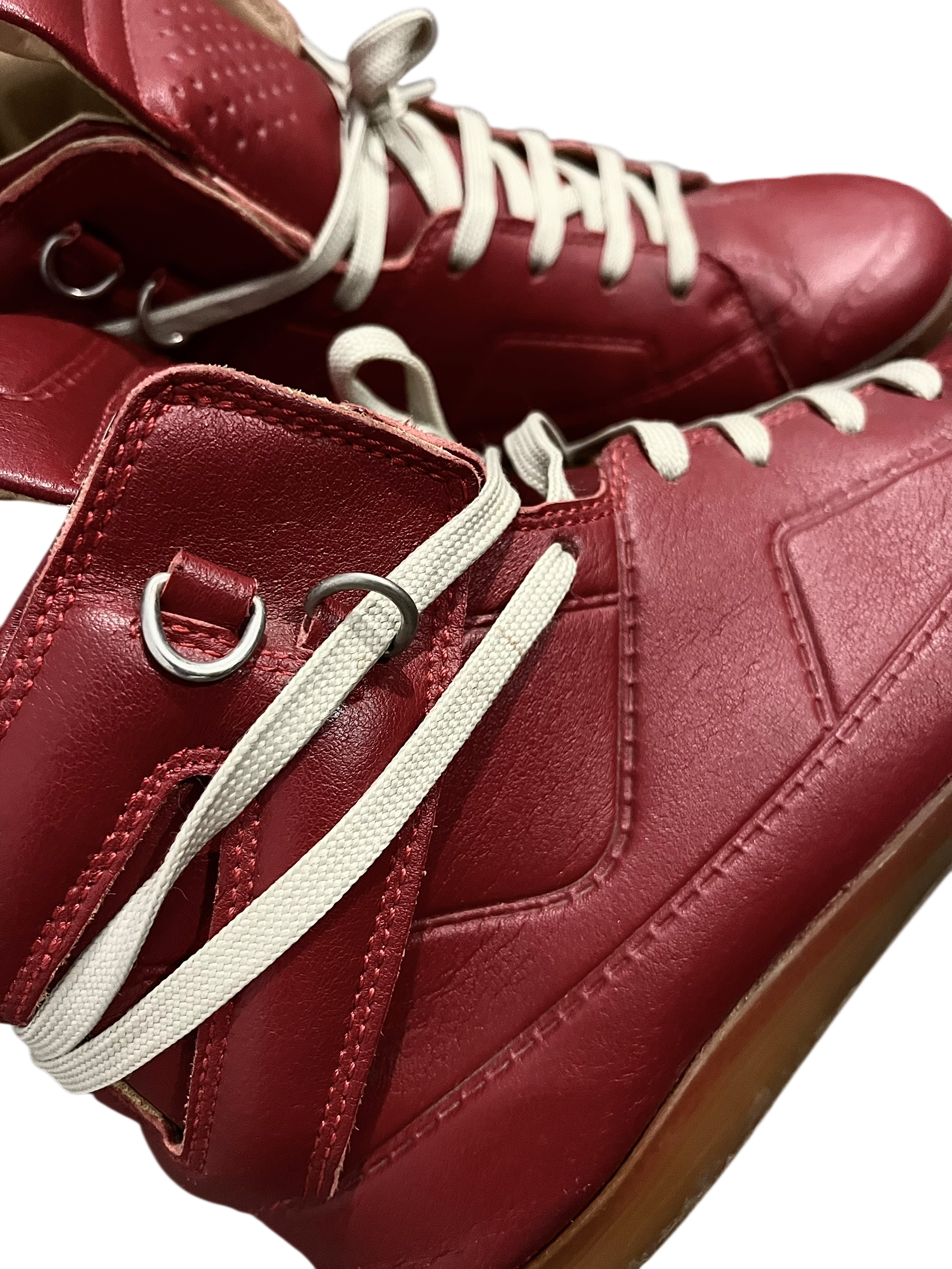MAISON MARTIN MARGIELA X H&M HIGH TOP SNEAKER RED/GUM LEATHER HIGH TOP SNEAKERS IN 41