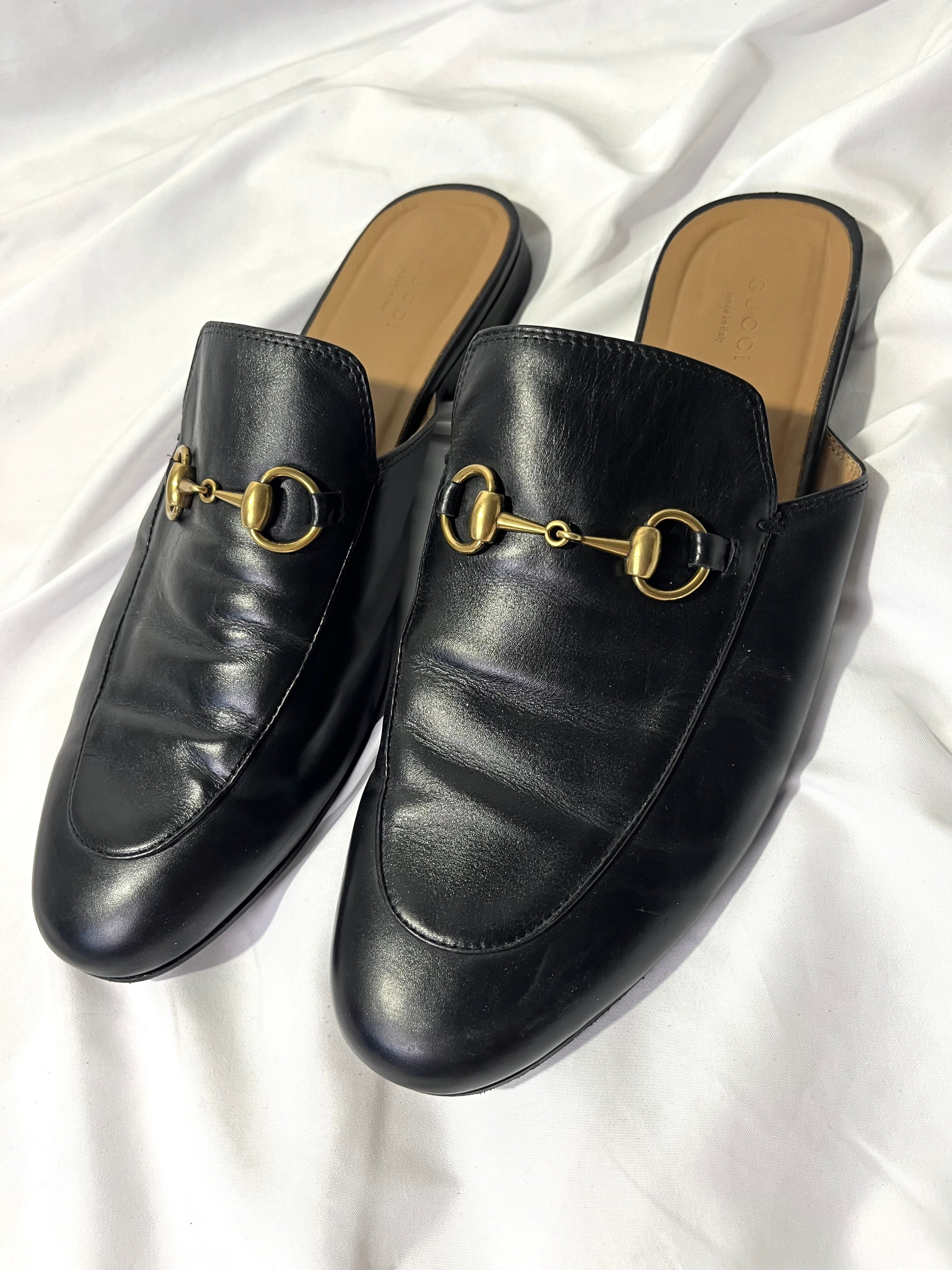 GUCCI PRINCETOWN HORSEBIT LEATHER SLIPPERS IN 45