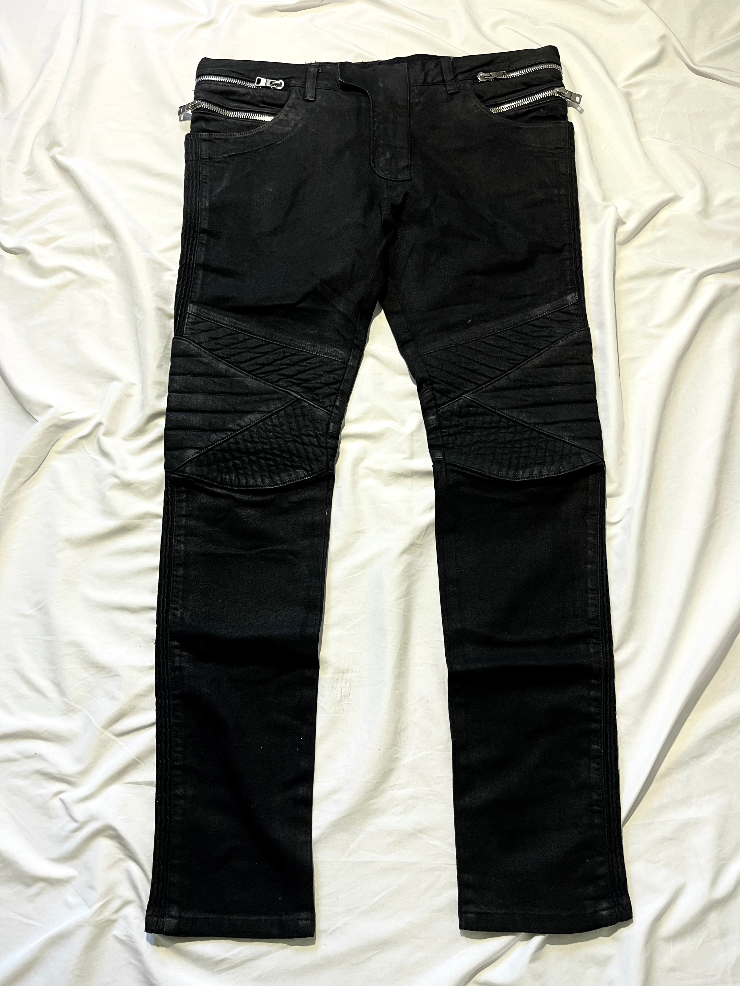 BALMAIN FW14 MULTI ZIPPER WAXED BIKER DENIM BY OLIVIER ROUSTEING
