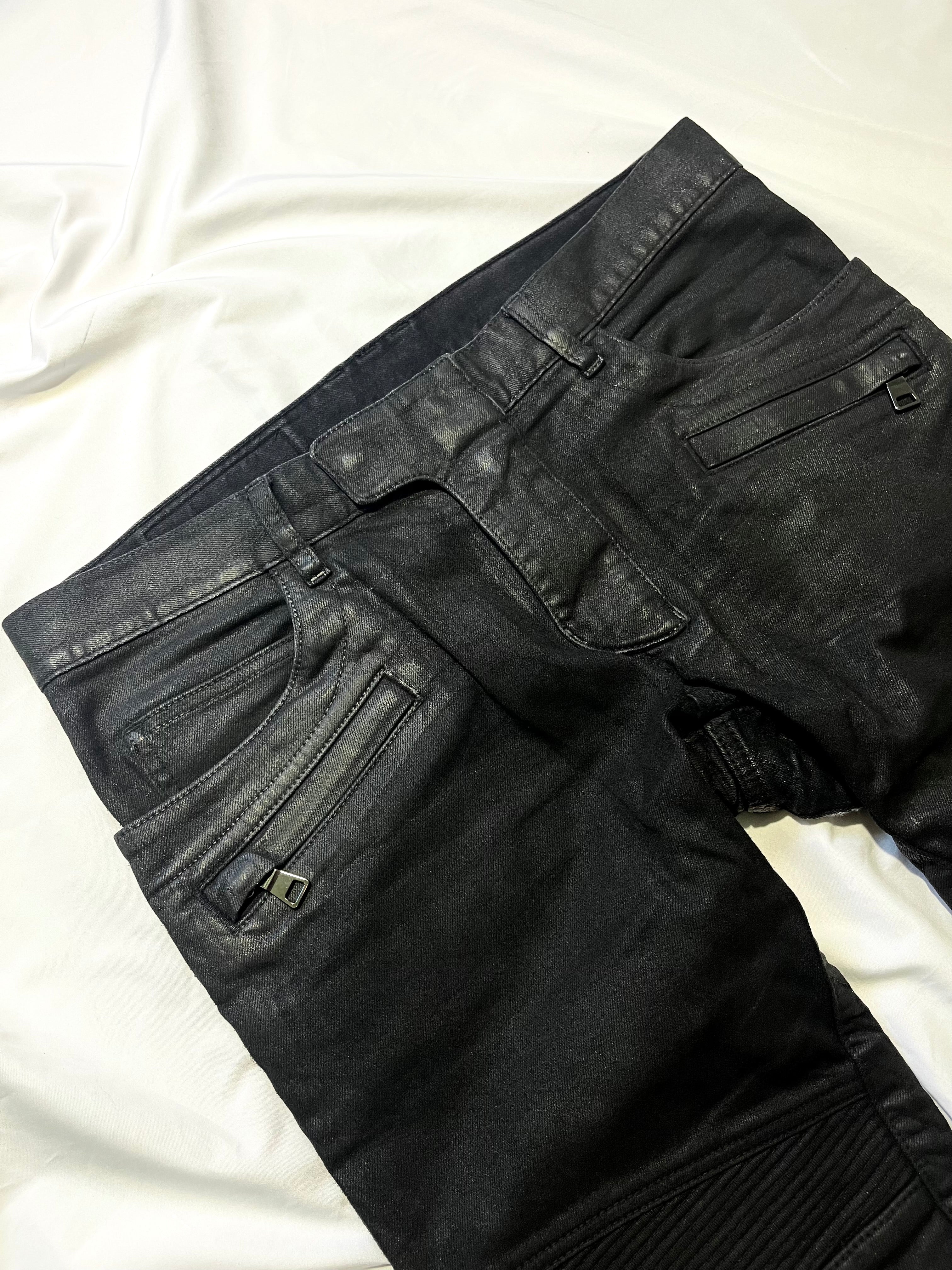 BALMAIN FW14 WAXED BIKER DENIM BY OLIVIER ROUSTEING