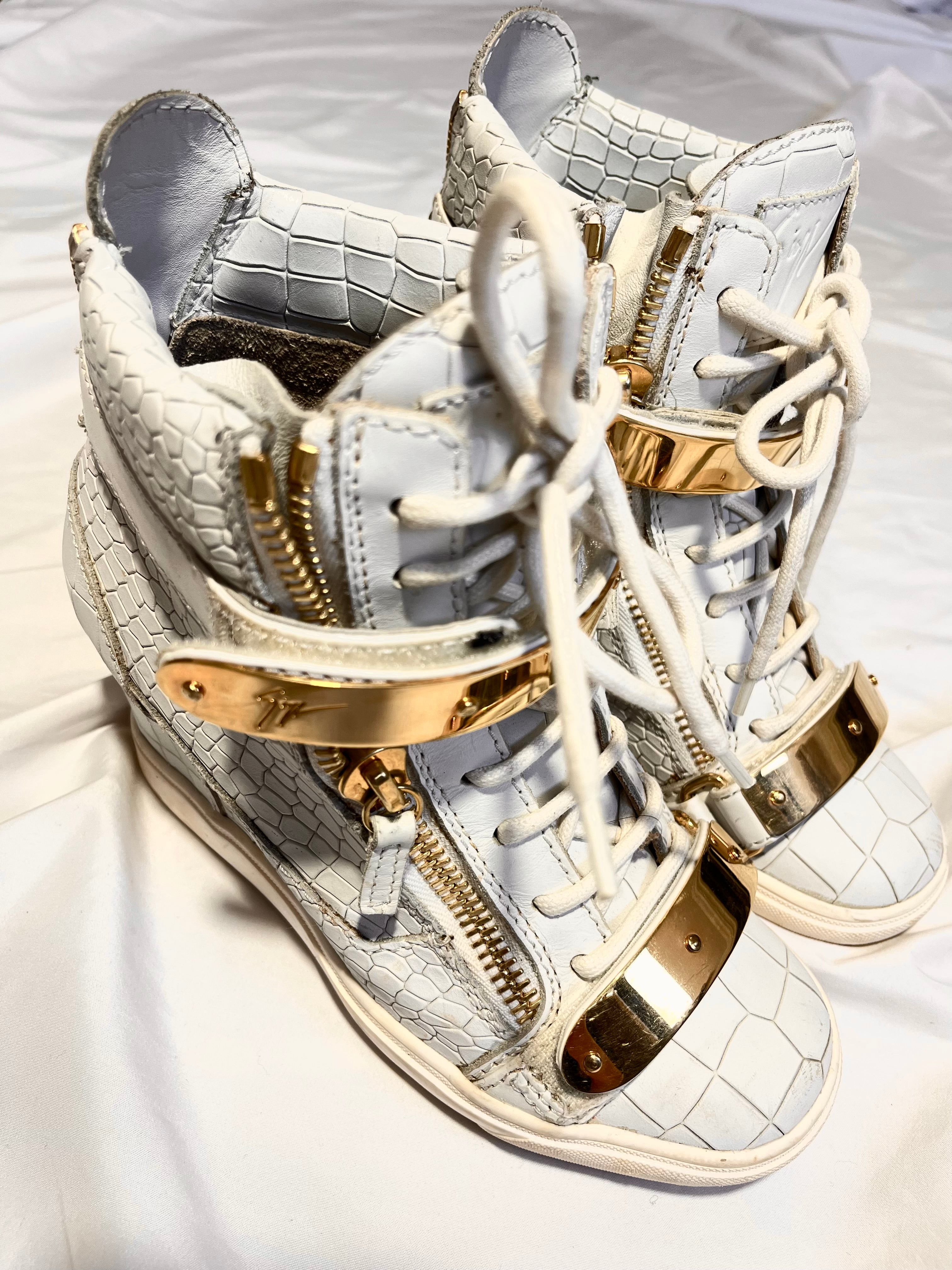 GIUSEPPE ZANOTTI 'COBY' CROCODILE WEDGE SNEAKERS IN 36