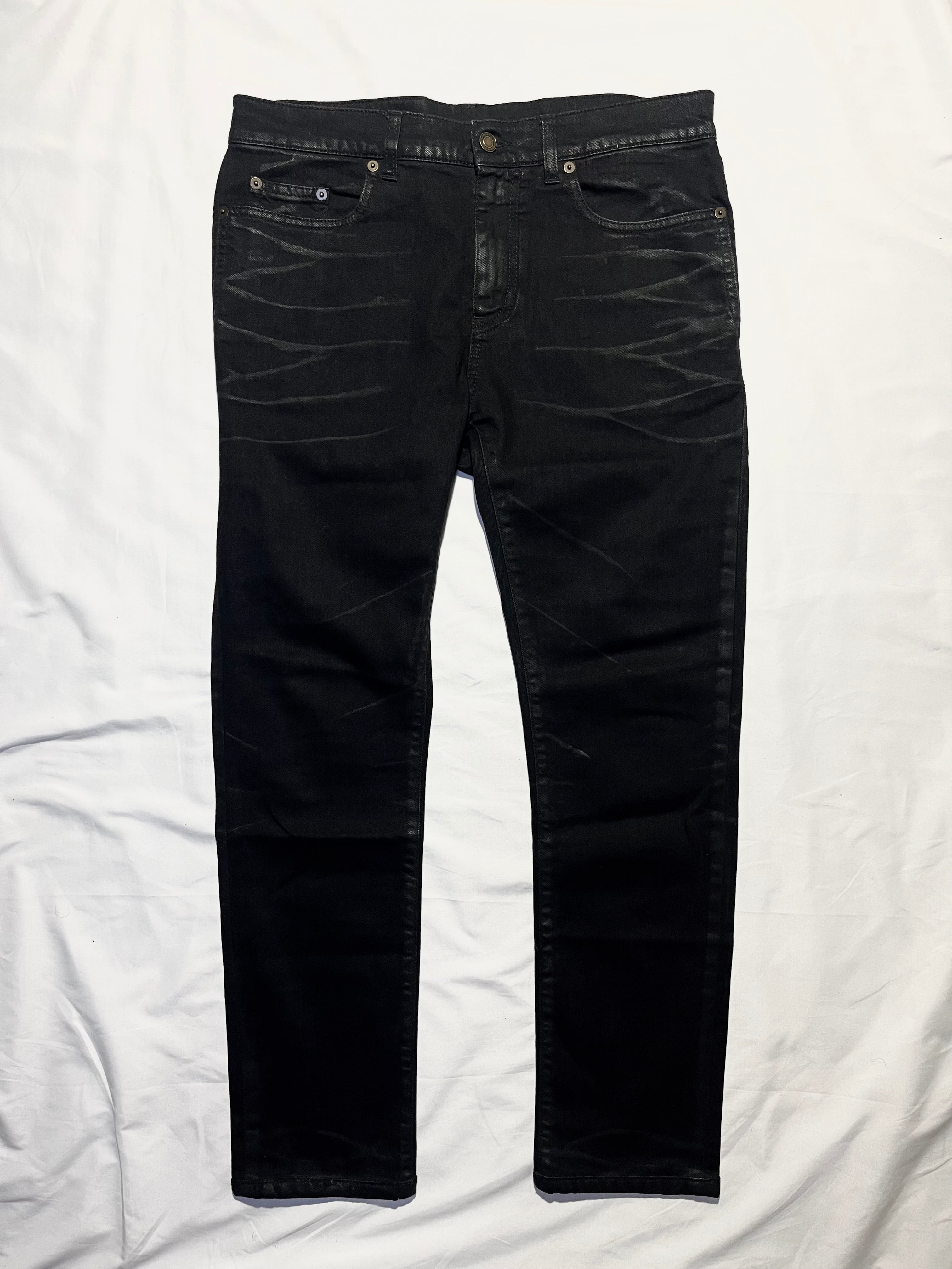 SAINT LAURENT D21 WHISKERED WAX DENIM BY HEDI SLIMANE IN W32