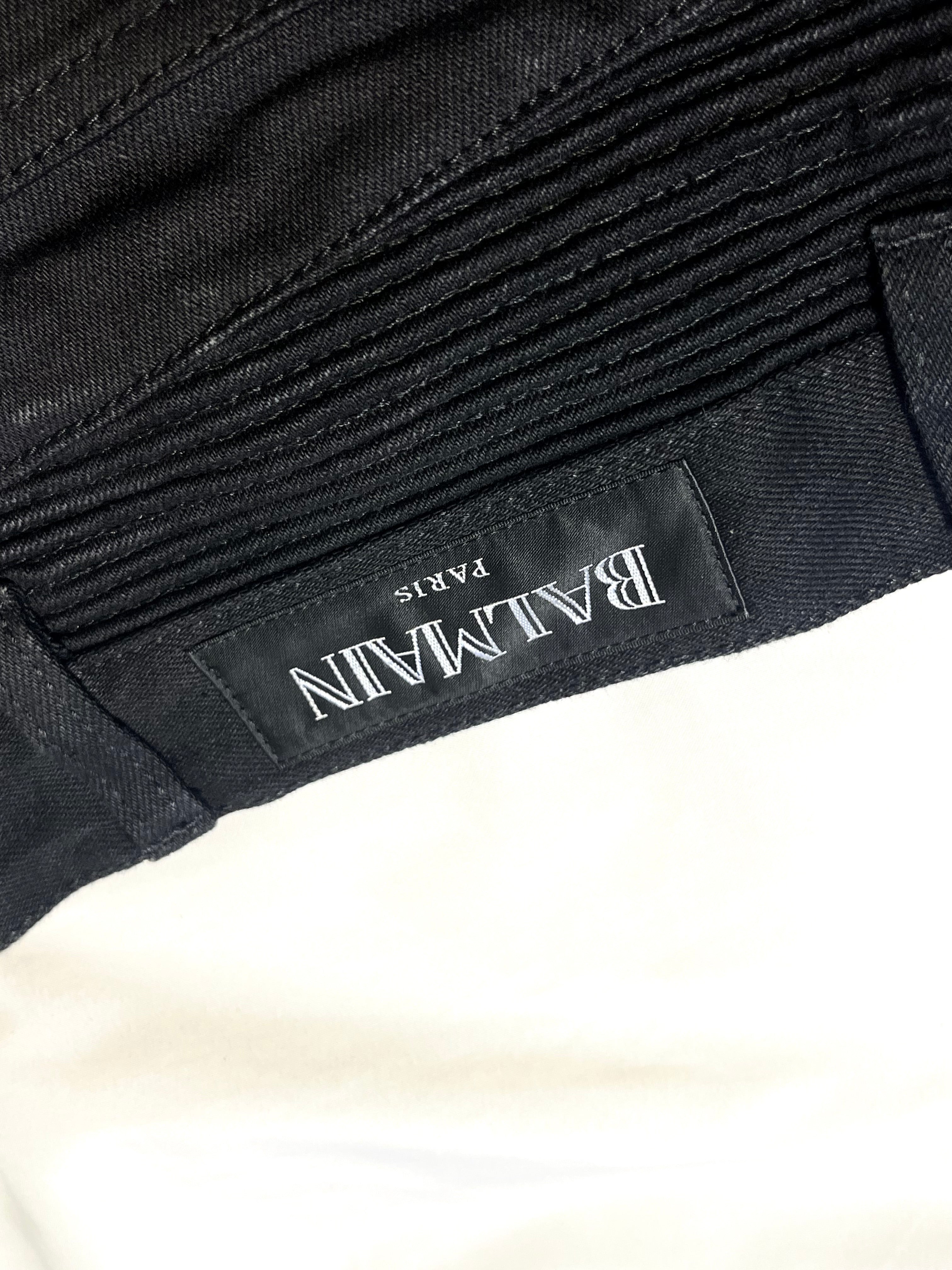 BALMAIN JET BLACK BIKER DENIM BY OLIVIER ROUSTEING