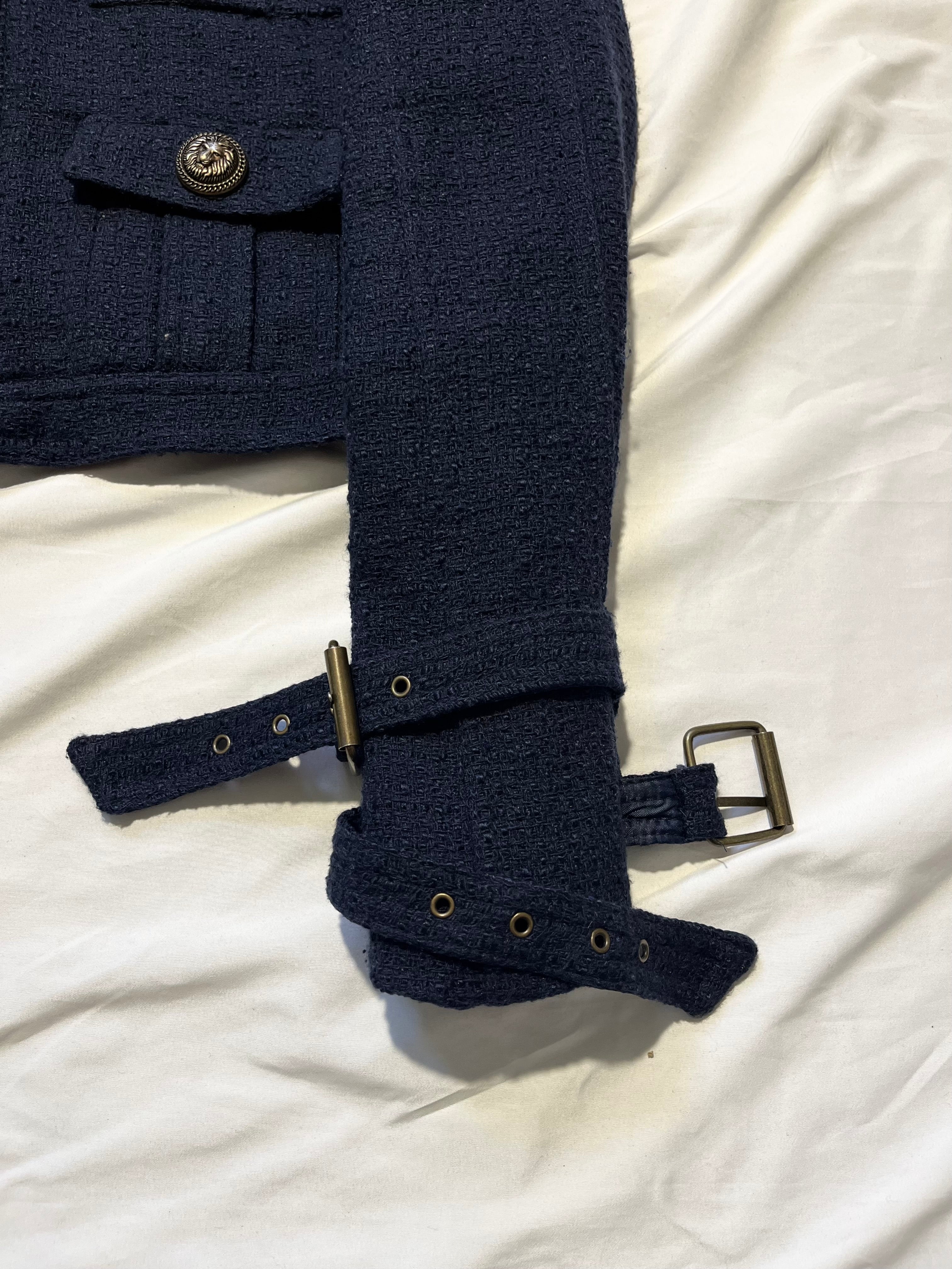 BALMAIN MILITARY STRAP TWEED JACKET IN NAVY