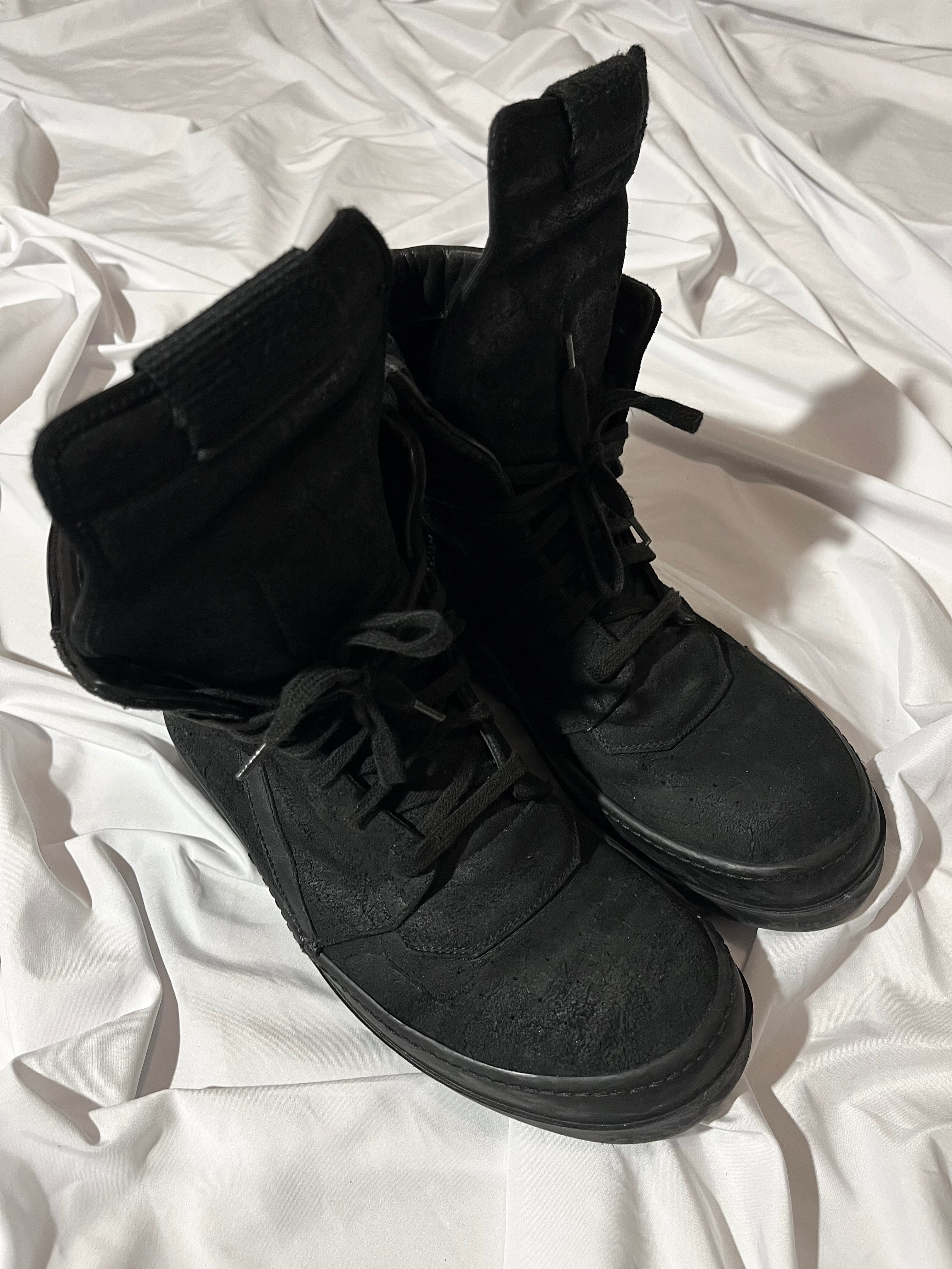 RICK OWENS FW13 'PLINTH' TRIPLE BLACK BLISTERED LEATHER GEOBASKETS