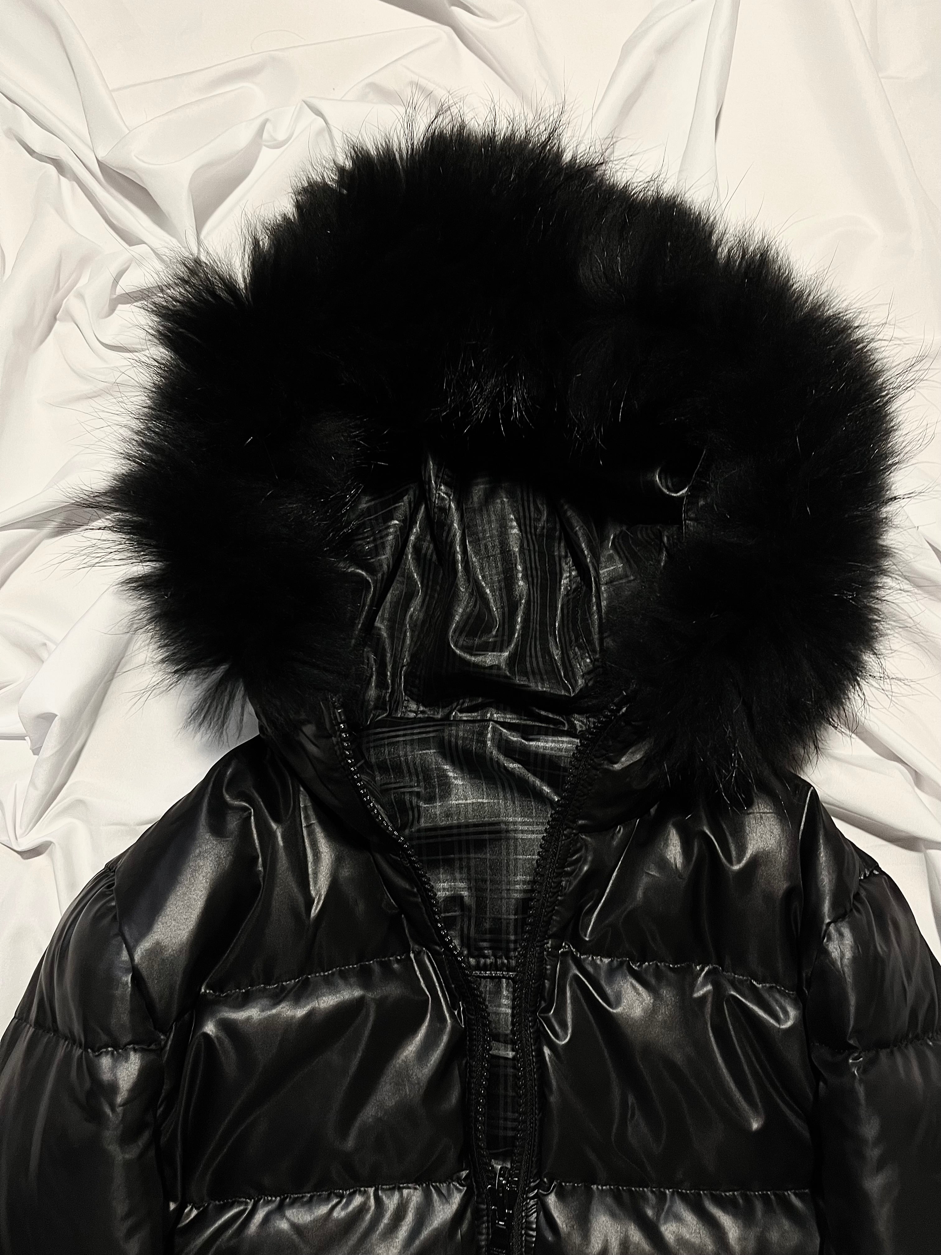 BURBERRY BLACK LABEL 2009 REAL FUR NOVA CHECK REVERSIBLE PUFFER DOWN JACKET