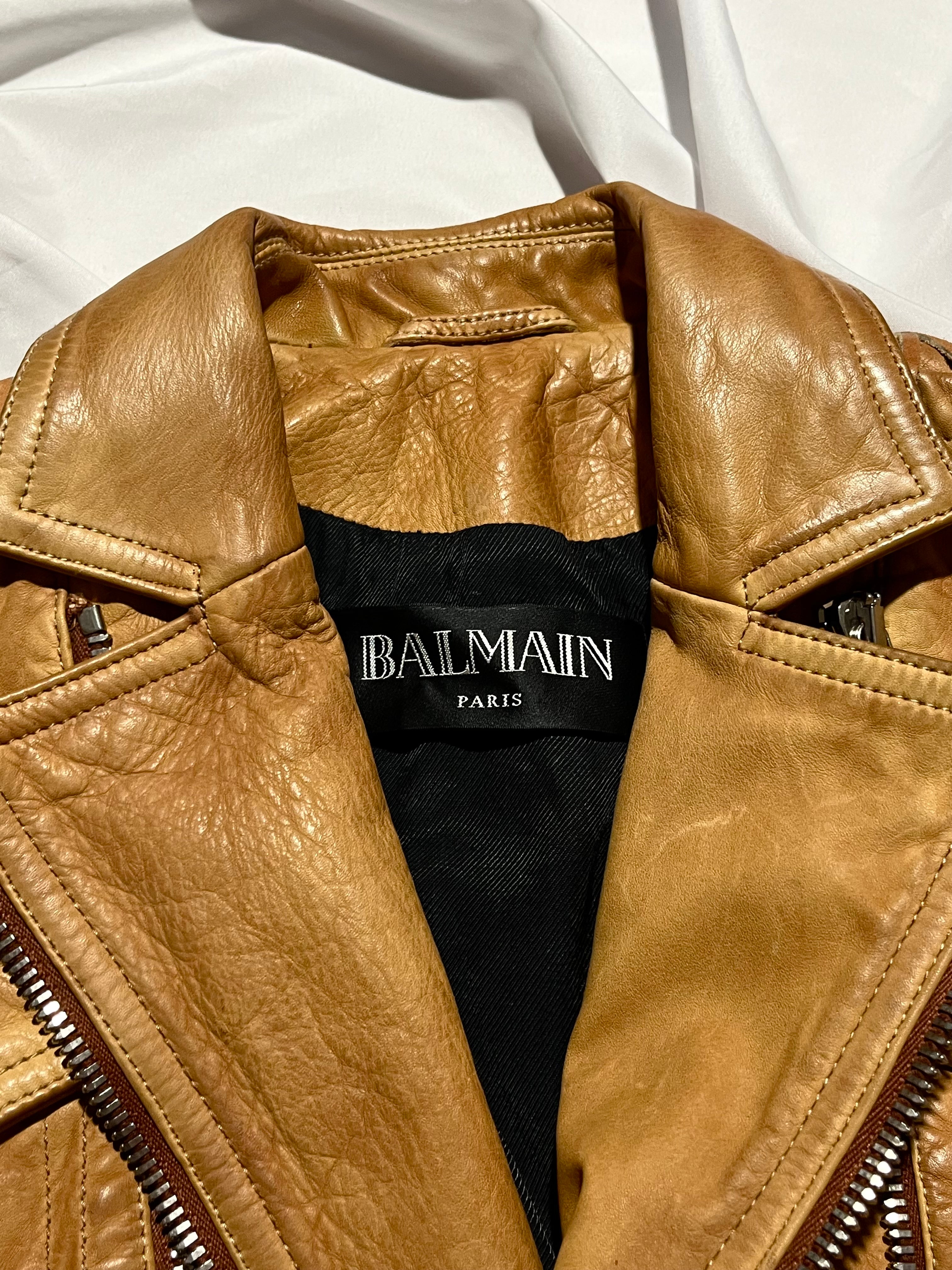 BALMAIN STITCHED SLEEVES PERFECTO BIKER JACKET IN 36 BY OLIVIER ROUSTEING