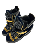 GIUSEPPE ZANOTTI 'COBY' DARK BLUE SATIN WEDGE SNEAKERS IN 38