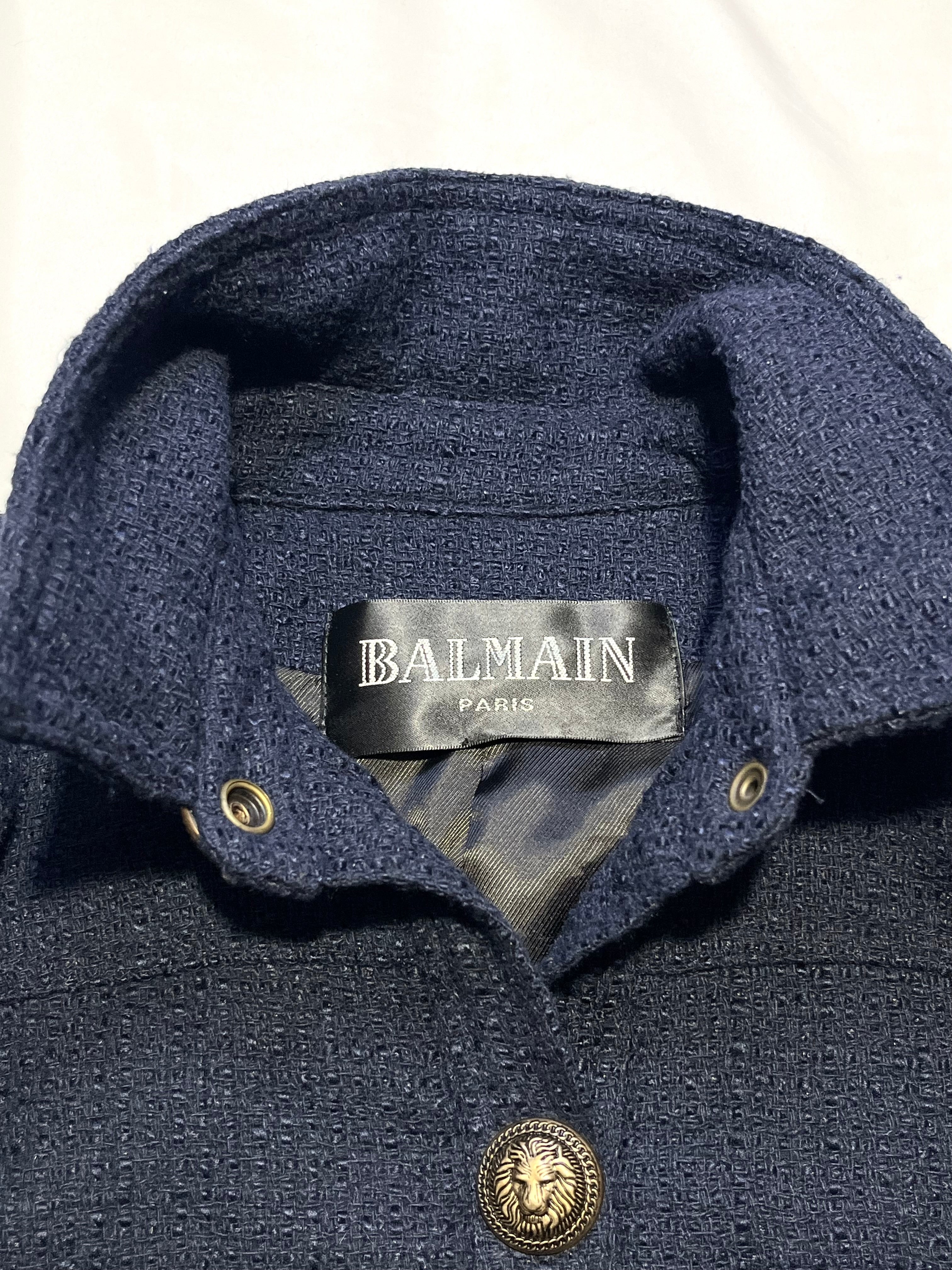 BALMAIN MILITARY STRAP TWEED JACKET IN NAVY