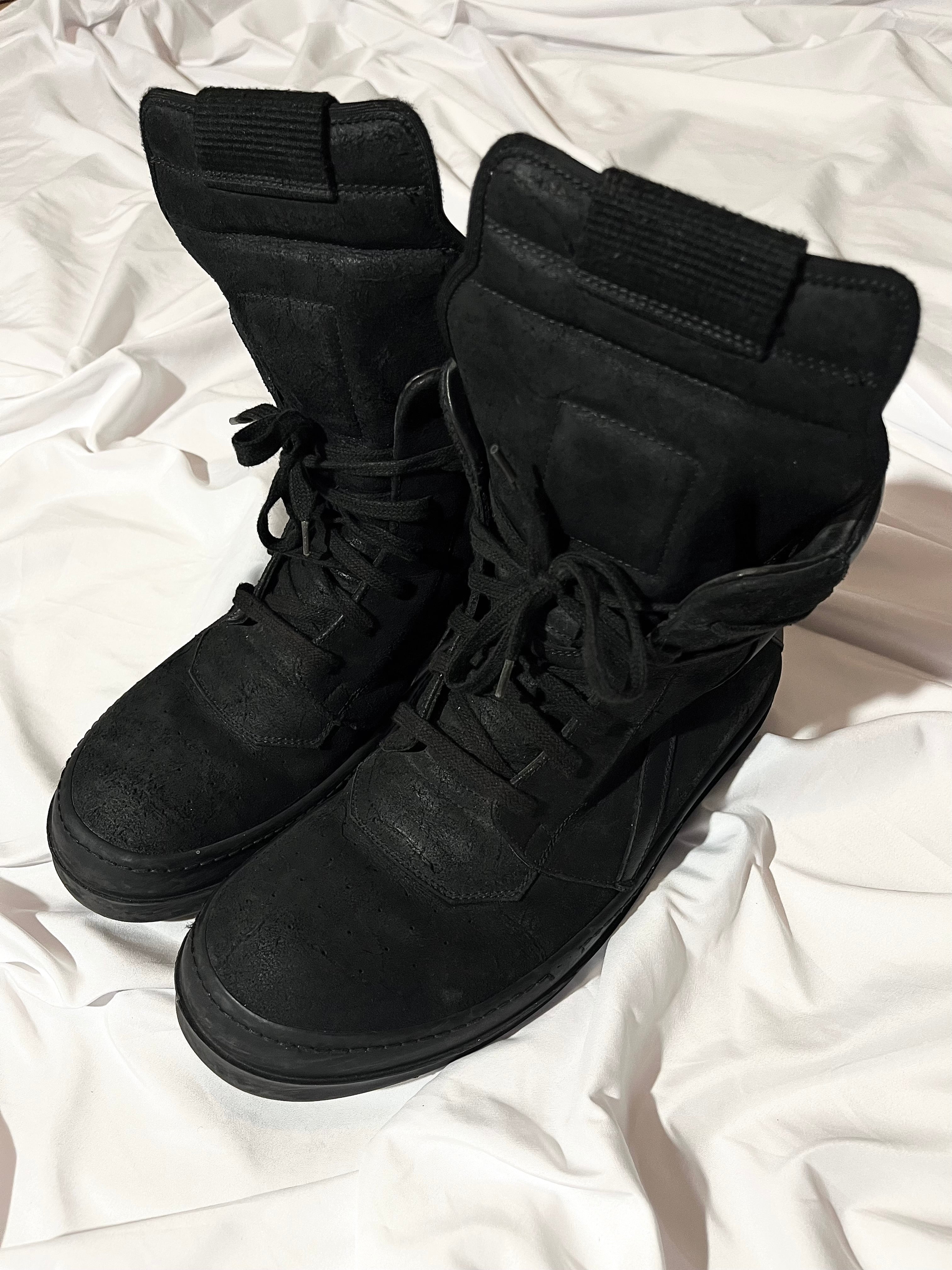 RICK OWENS FW13 'PLINTH' TRIPLE BLACK BLISTERED LEATHER GEOBASKETS