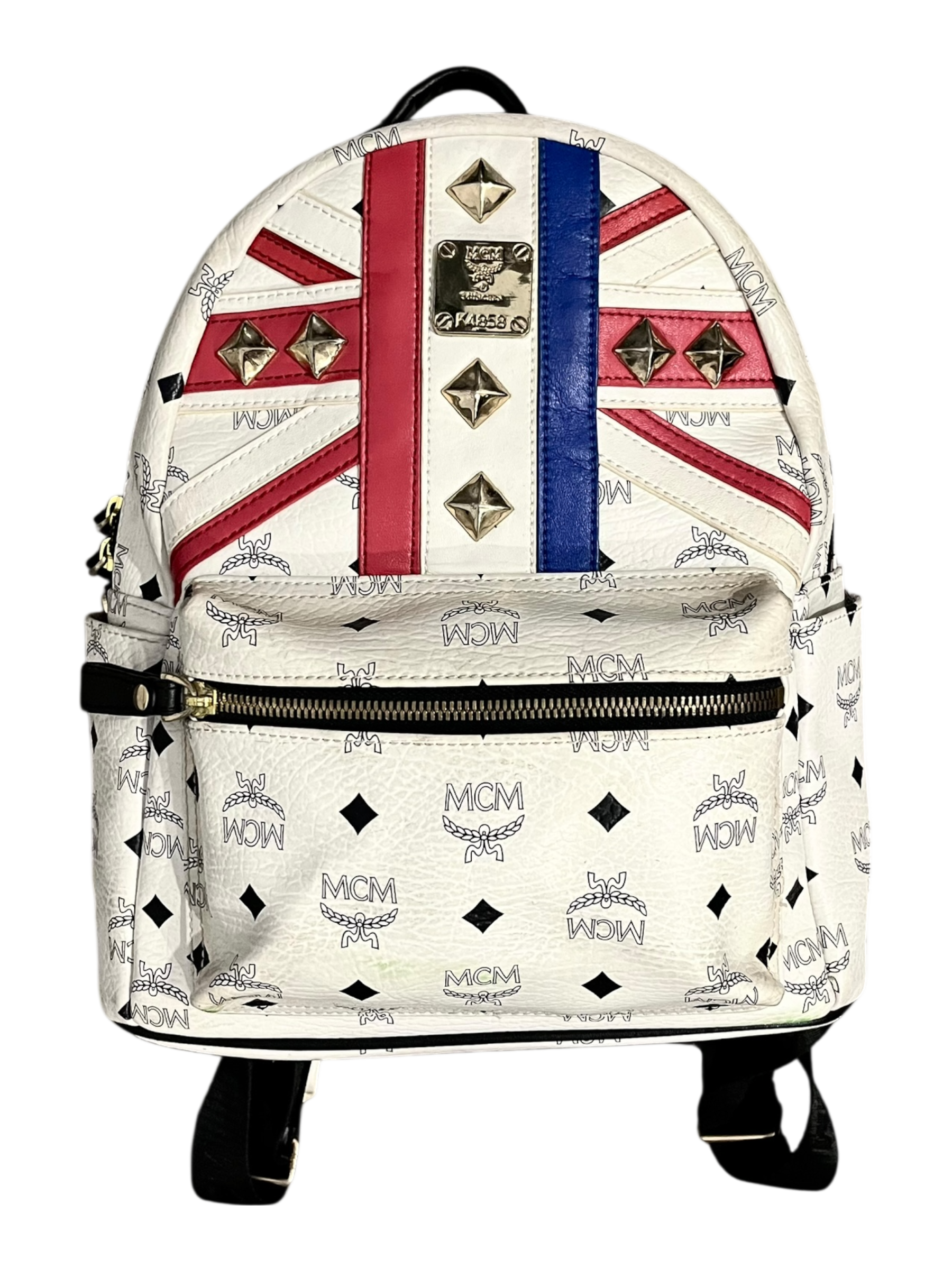 MCM WHITE LEATHER BACKPACK UNION JACK GOLDEN HARDWARE MINI VERSION