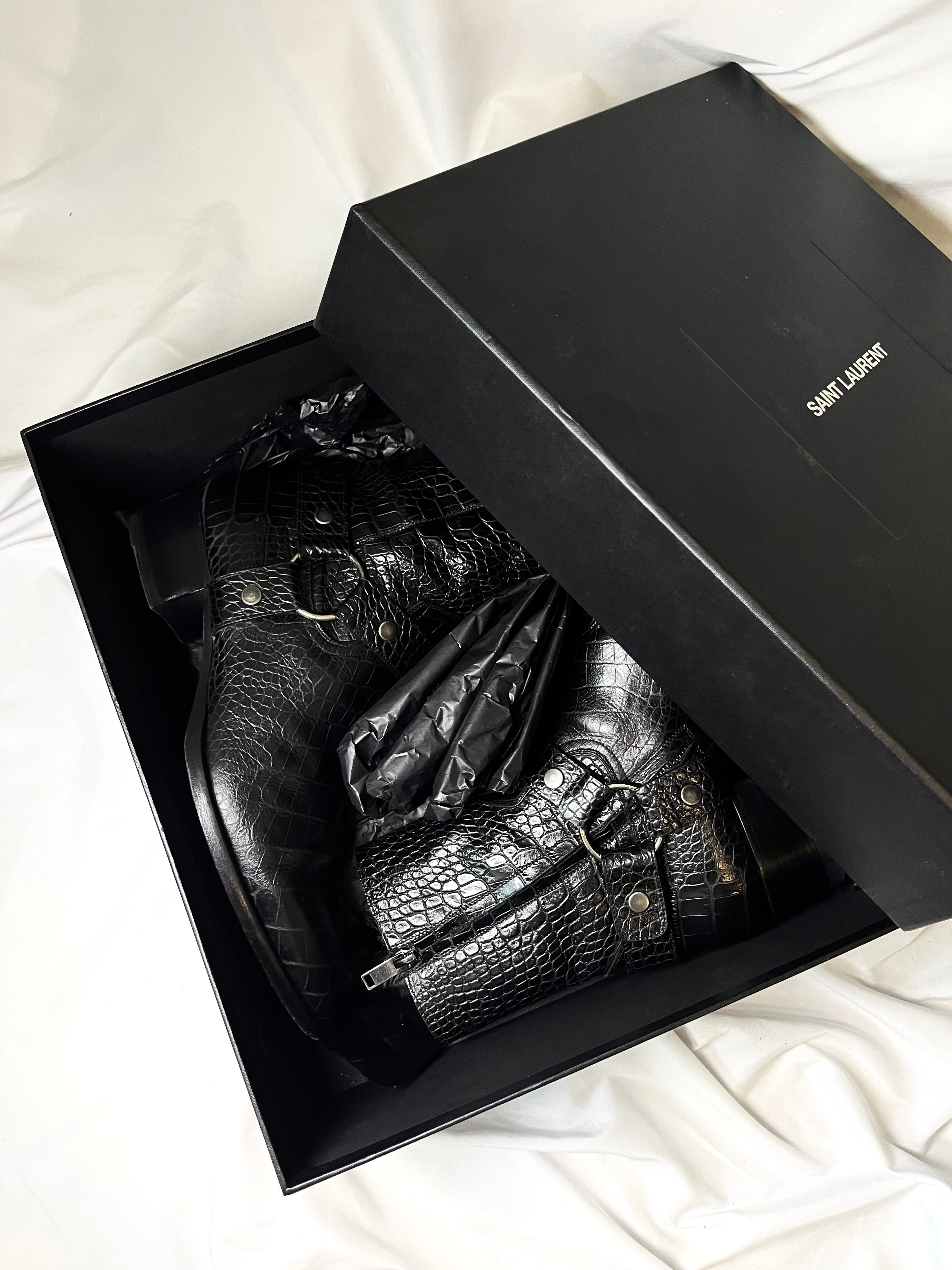 SAINT LAURENT PARIS CROCODILE LEATHER "WYATT" 40MM HARNESS BOOTS