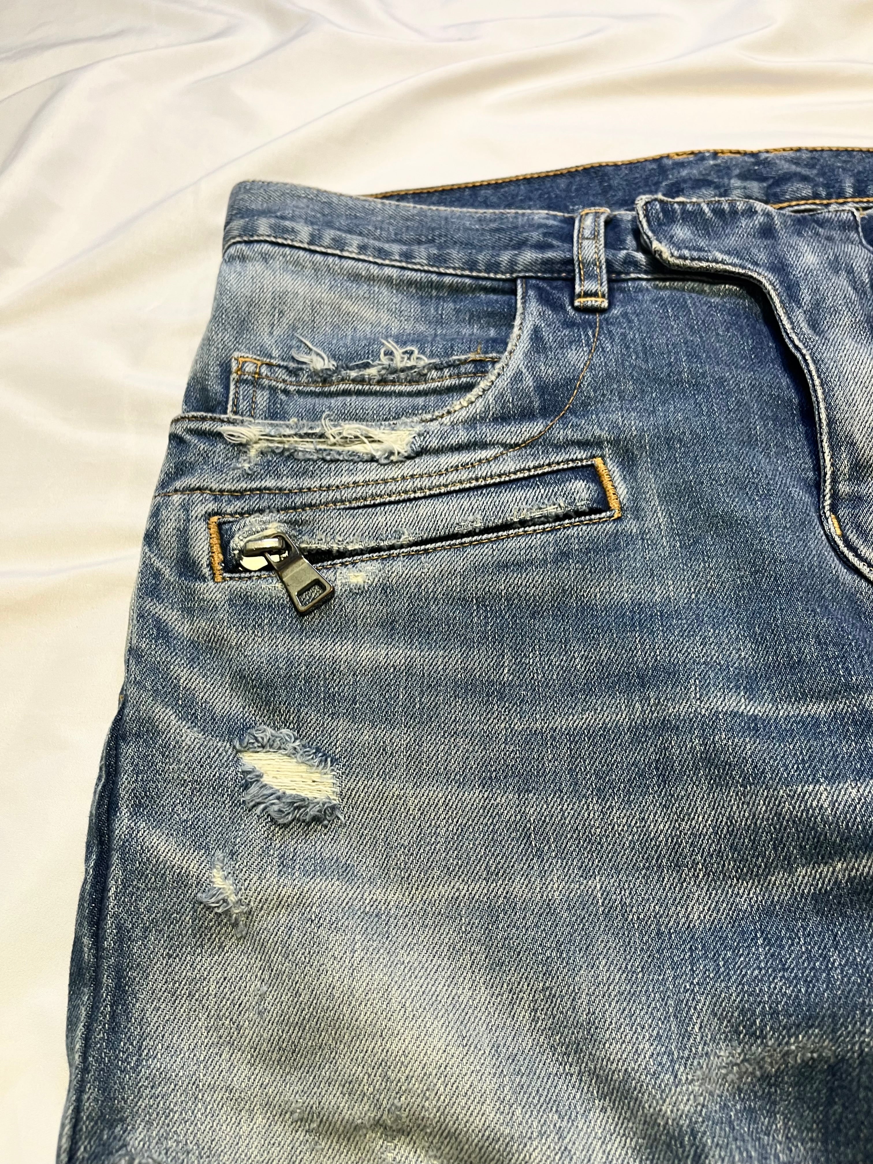 BALMAIN DESTROYED CRASH BIKER DENIM BY OLIVIER ROUSTEING