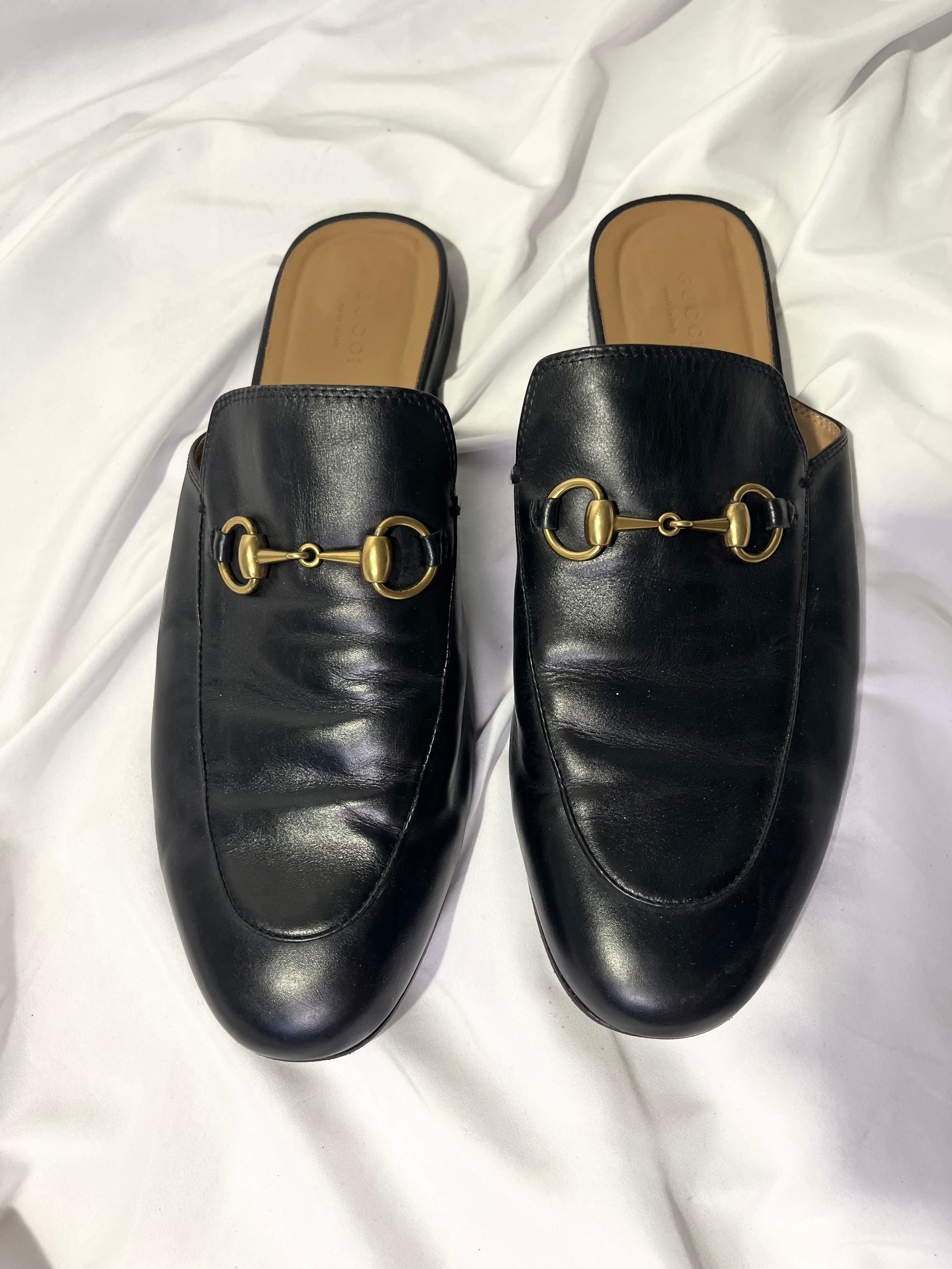 GUCCI PRINCETOWN HORSEBIT LEATHER SLIPPERS IN 45