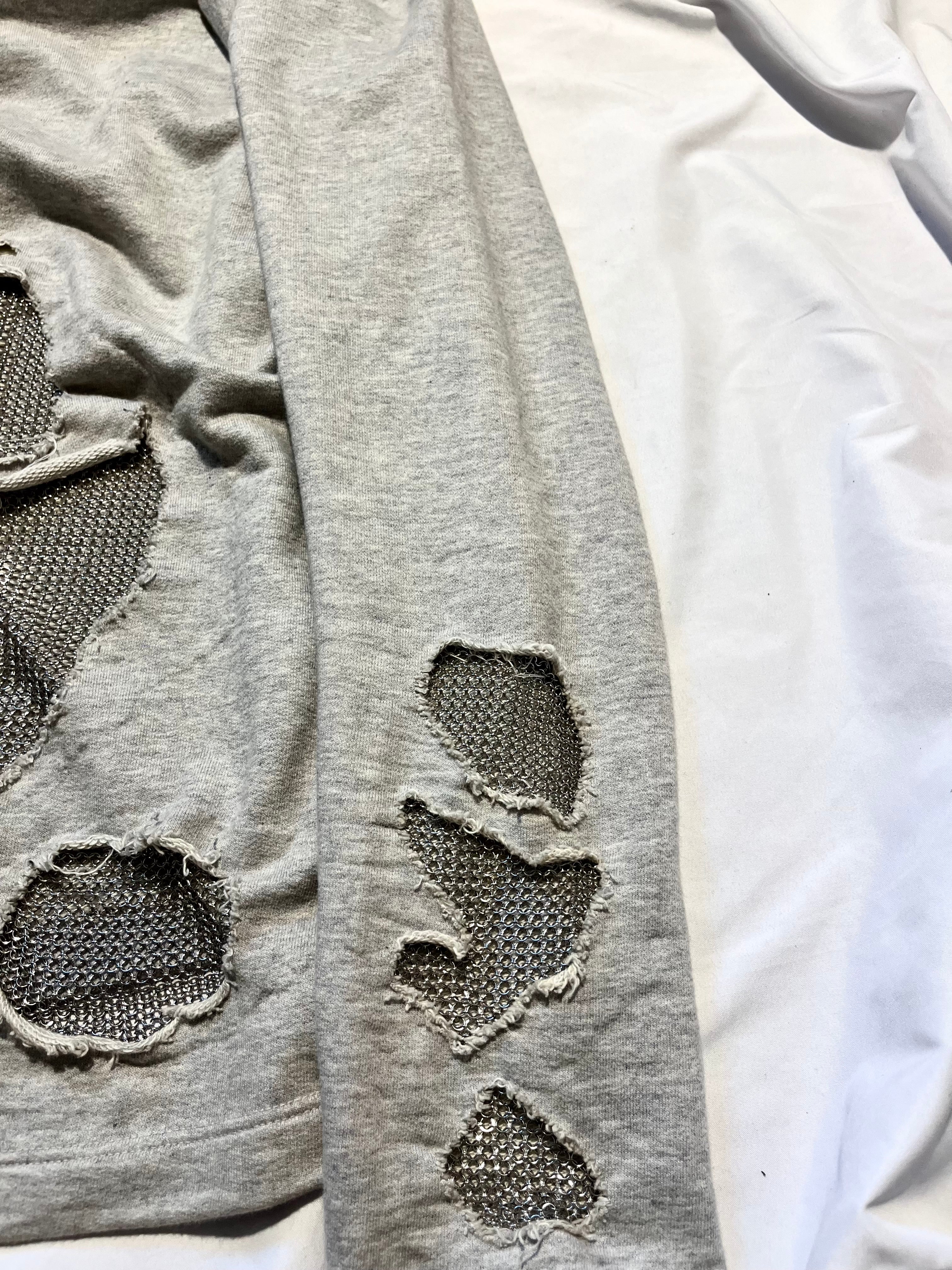 BALMAIN SS11 GRAY SHOTGUN DISTRESSED CHAINMAIL SWEATSHIRT BY CRISTOPHE DECARNIN SIZE 40