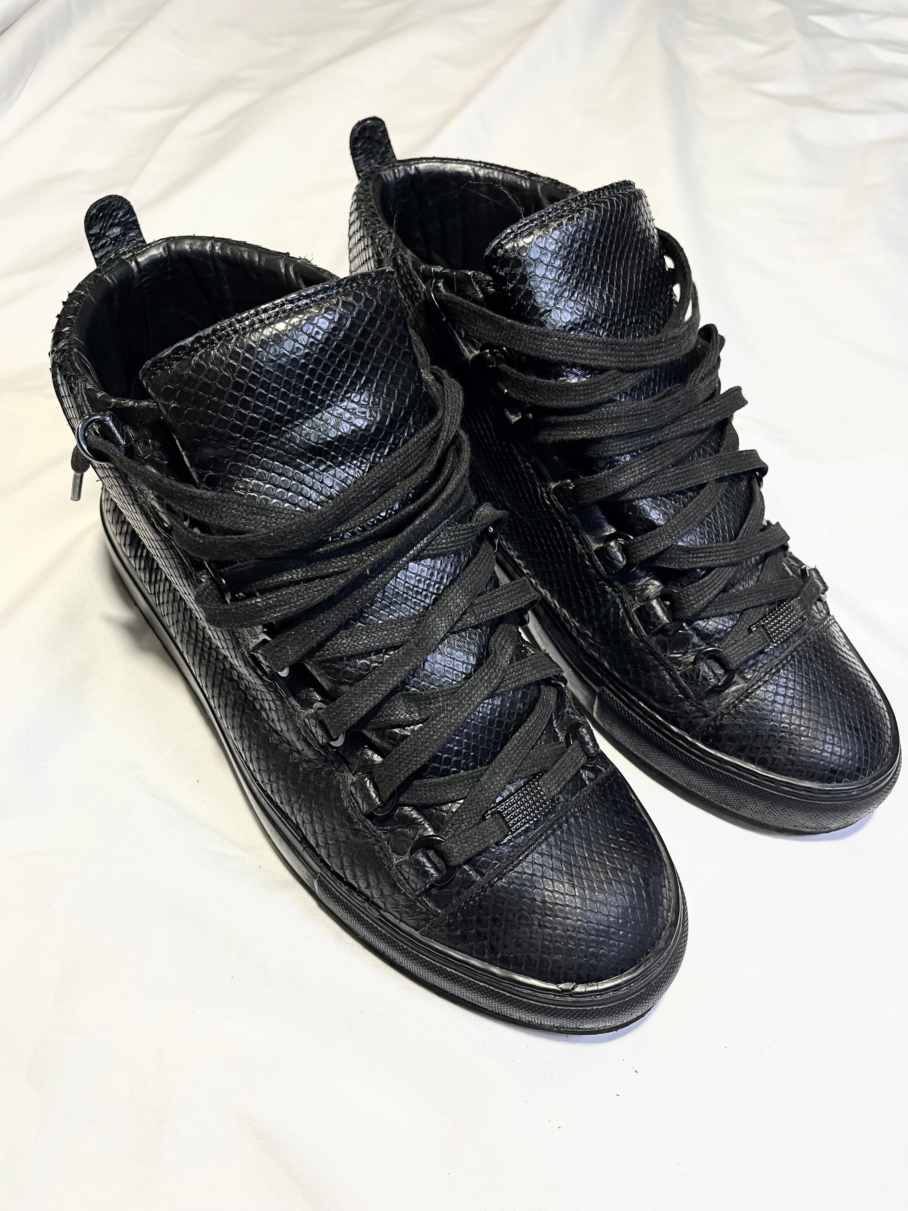 BALENCIAGA ARENA 2012 BLACK PYTHON SKIN HI-TOP SNEAKERS IN 42