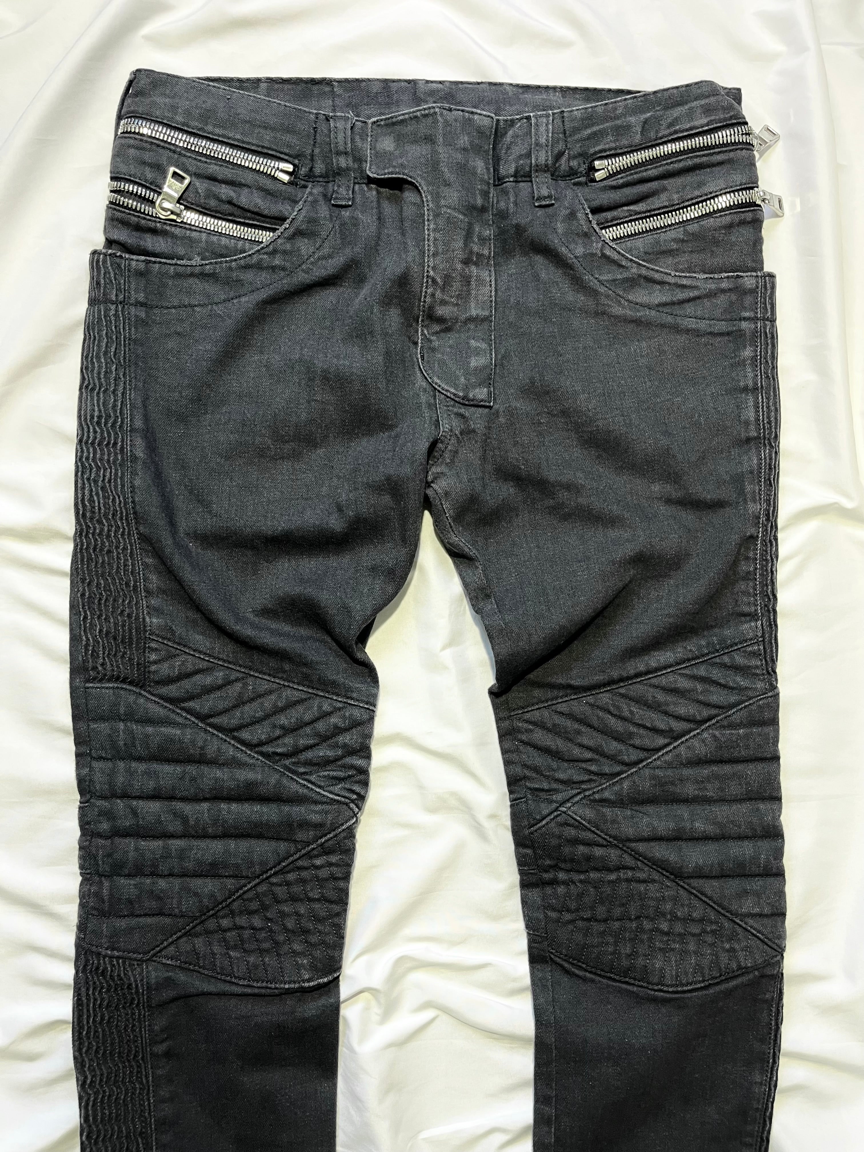 BALMAIN FW14 MULTI ZIPPER GREY BIKER DENIM BY OLIVIER ROUSTEING
