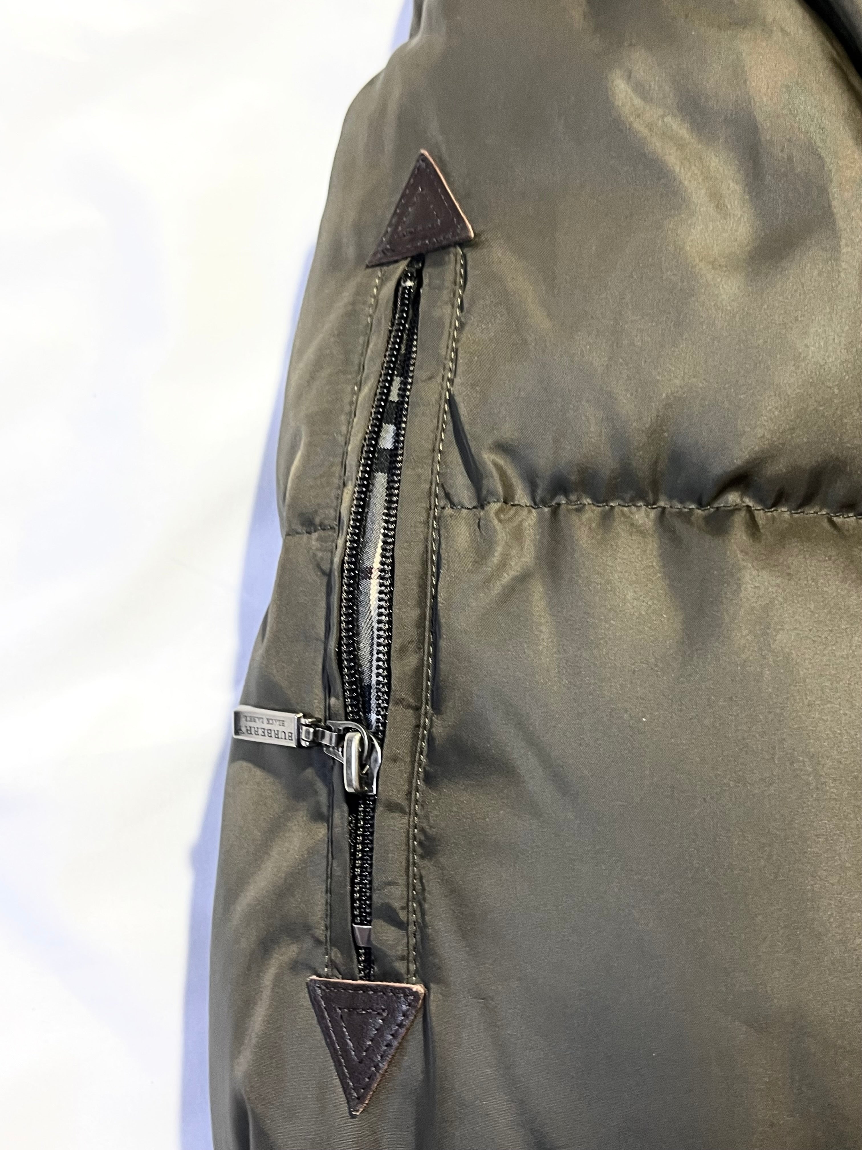 BURBERRY BLACK LABEL 2009 DARK GREEN REAL FUR OG NOVA CHECK PUFFER DOWN JACKET