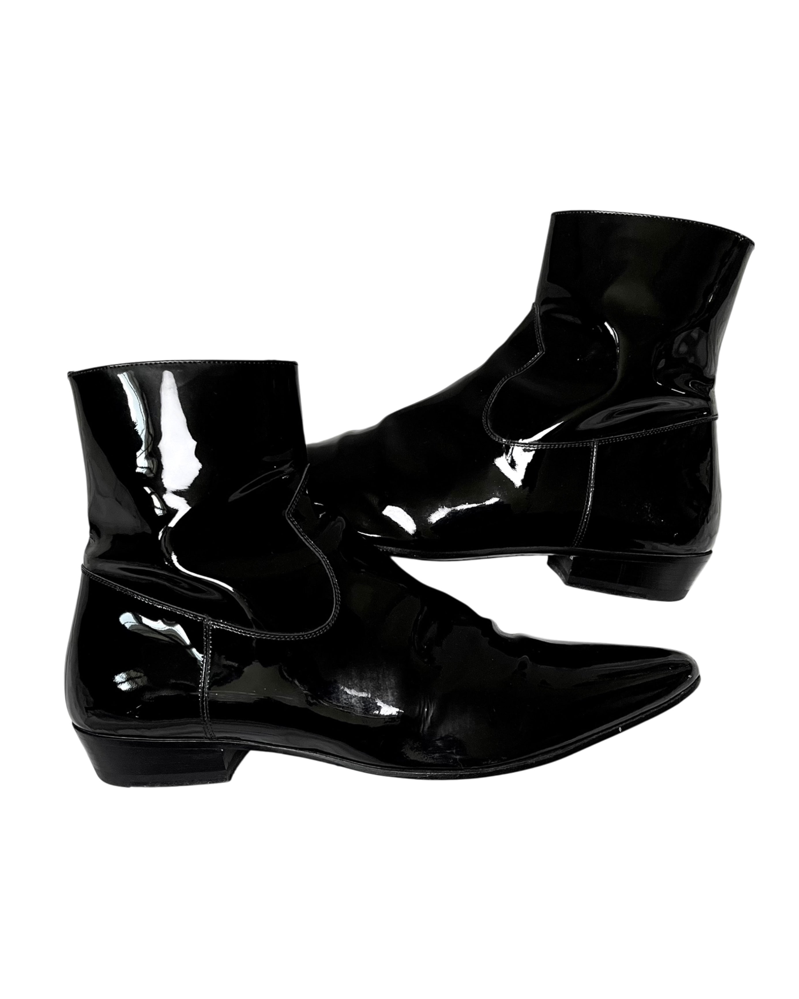 SAINT LAURENT PARIS PATENT LEATHER GLOSSY BOOTS IN 42