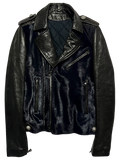 BALMAIN FW12 MIDNIGHT BLUE CALFHAIR AND COWHIDE PERFECTO BIKER JACKET IN 44
