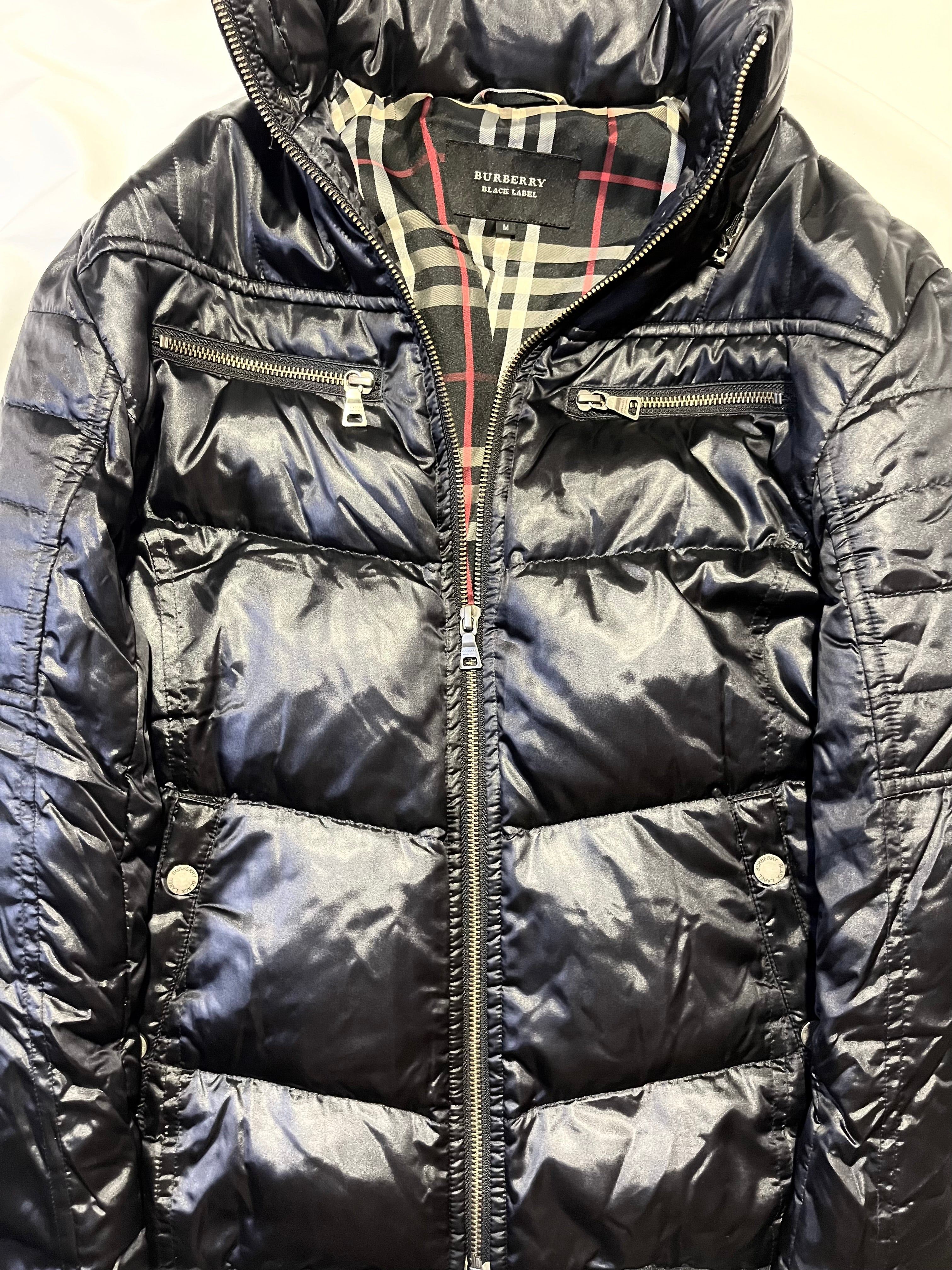 BURBERRY BLACK LABEL BLACK NOVA CHECK HOODED DOWN JACKET