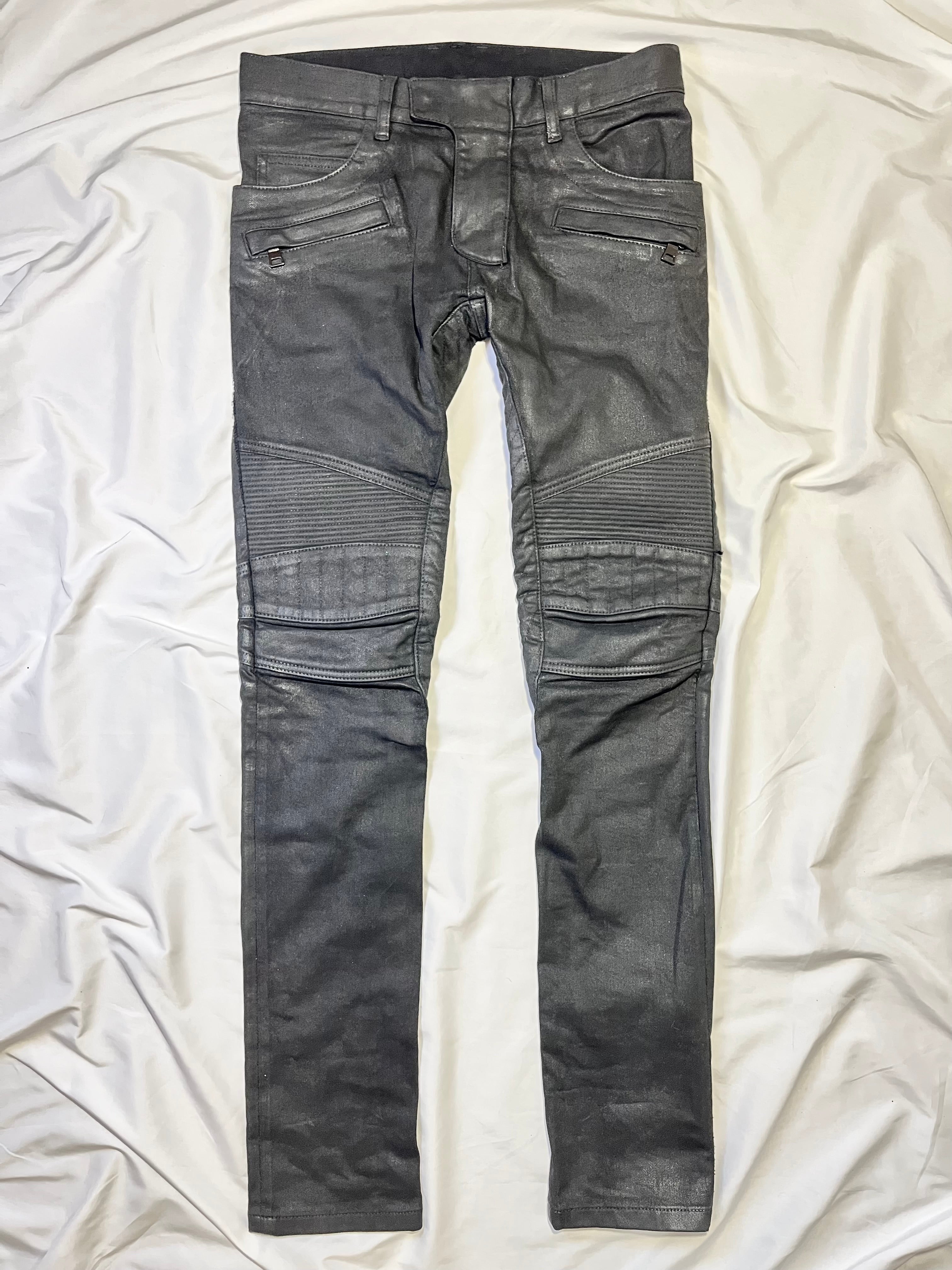 BALMAIN FW14 WAXED BIKER DENIM BY OLIVIER ROUSTEING IN W28